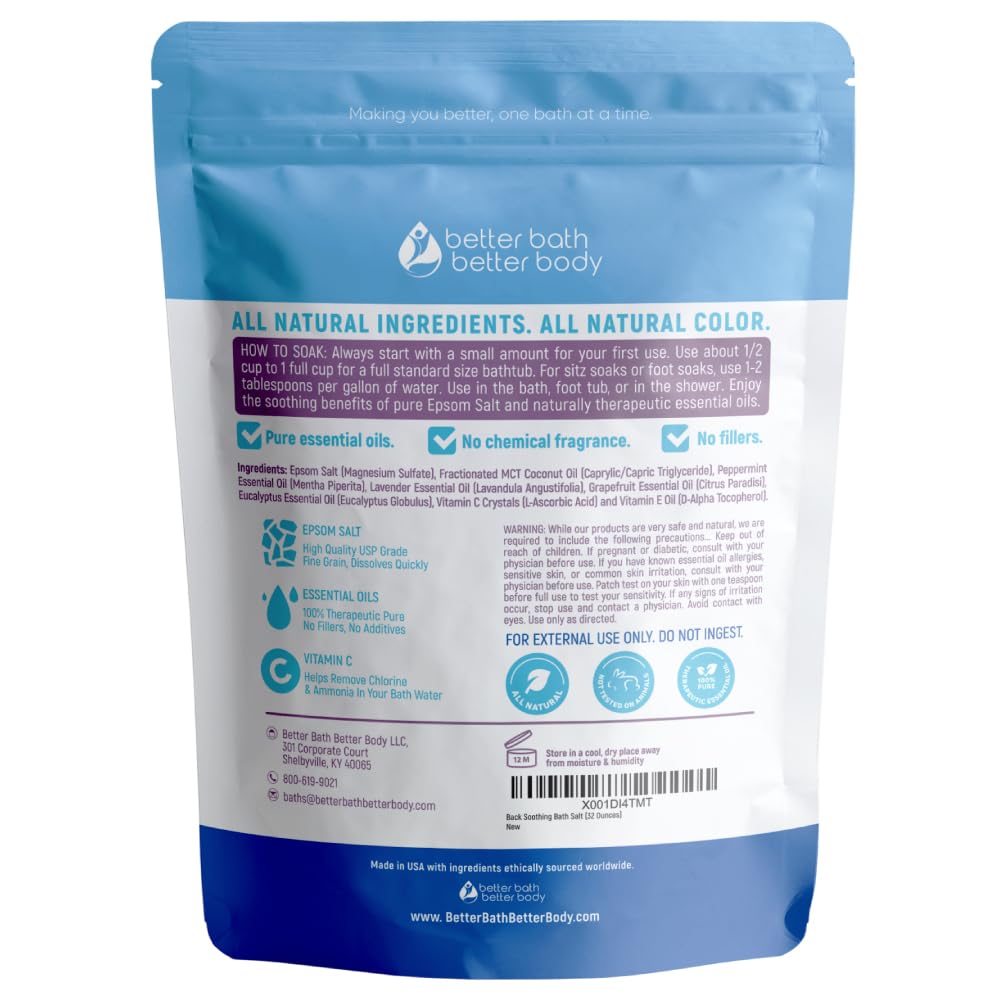 Better Bath Better Body Back Soothing Bath Salt – Epsom Salt with Bergamot, Lavender, Eucalyptus & Peppermint Oils + Vitamin C (Pack of 2)
