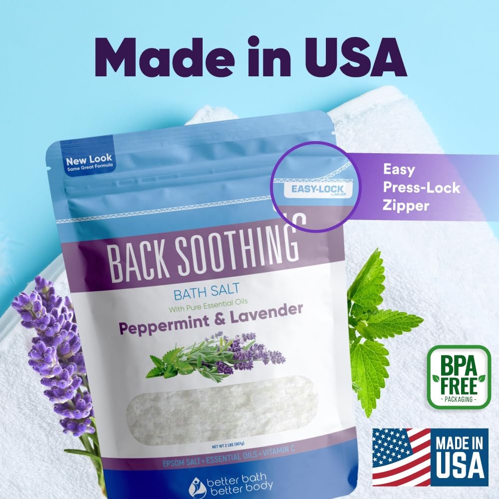 Better Bath Better Body Back Soothing Bath Salt – Epsom Salt with Bergamot, Lavender, Eucalyptus & Peppermint Oils + Vitamin C (Pack of 2)