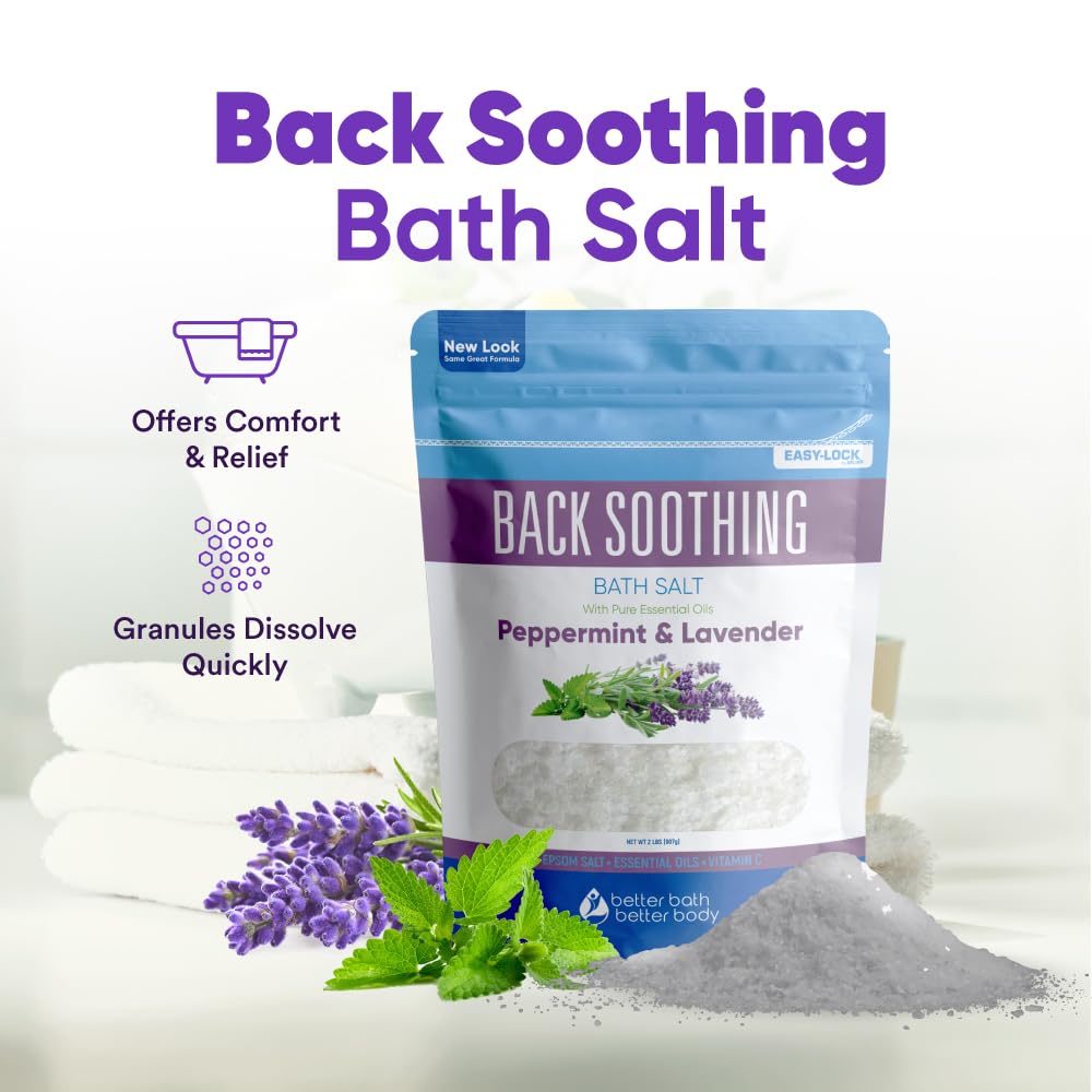 Better Bath Better Body Back Soothing Bath Salt – Epsom Salt with Bergamot, Lavender, Eucalyptus & Peppermint Oils + Vitamin C (Pack of 2)