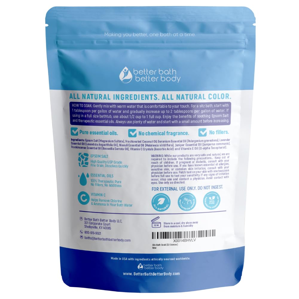Better Bath Better Body Sitz Bath Soak – 2 Lbs Epsom Salt with Pure Essential Oils | Made in USA