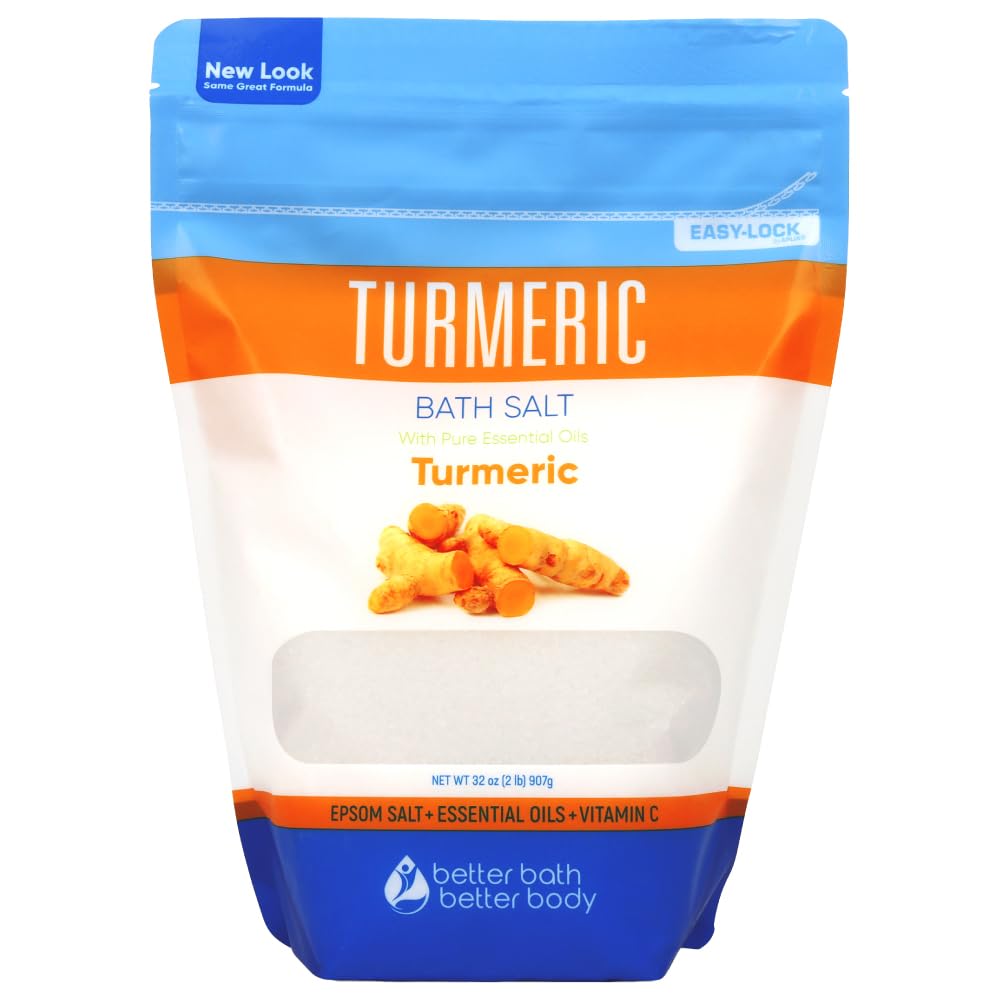 Better Bath Better Body Turmeric Bath Salt 32oz – Epsom Salt with Cinnamon, Orange, Vitamin C – BPA-Free Pouch