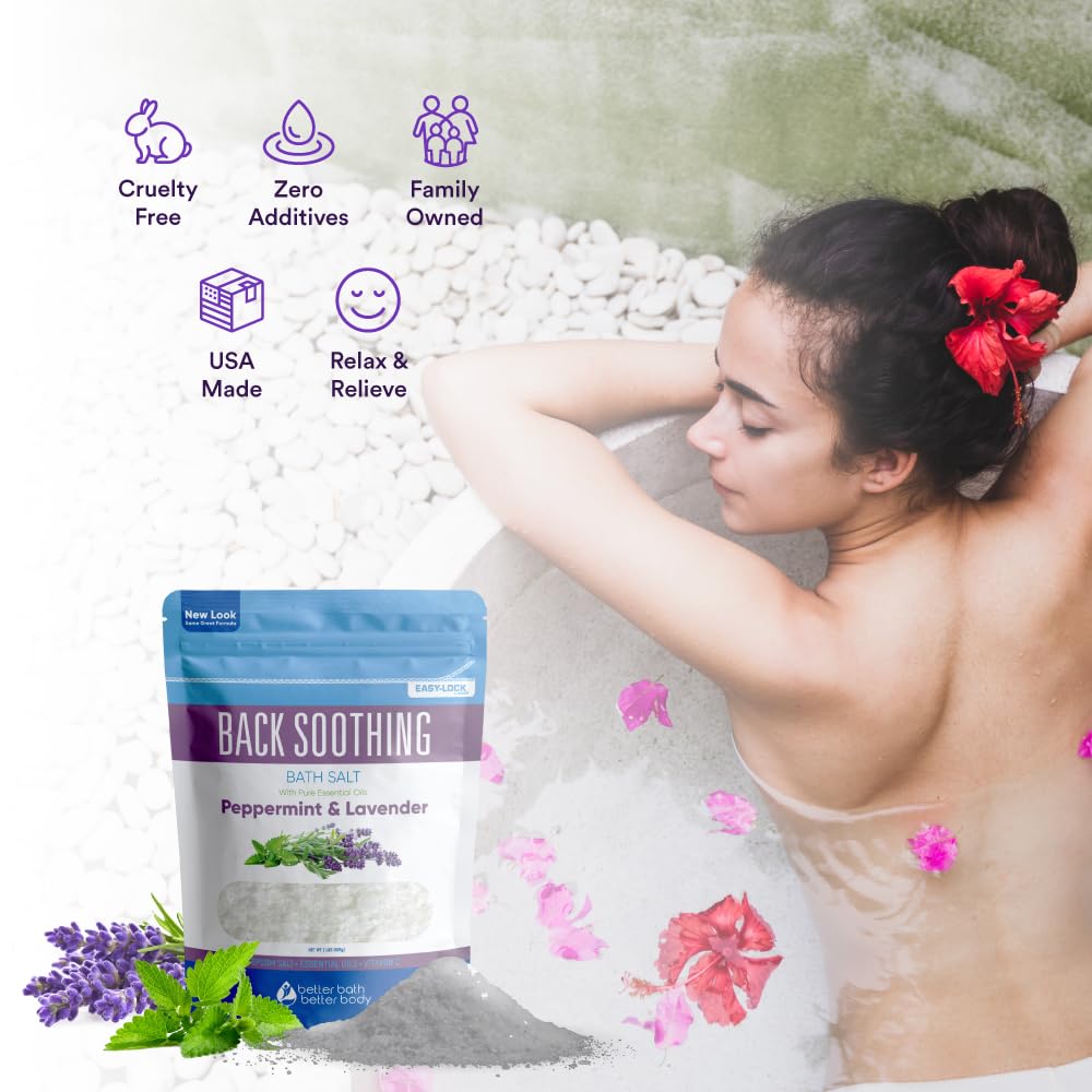 Better Bath Better Body Back Soothing Bath Salt – Epsom Salt with Bergamot, Lavender, Eucalyptus & Peppermint Oils + Vitamin C (Pack of 2)