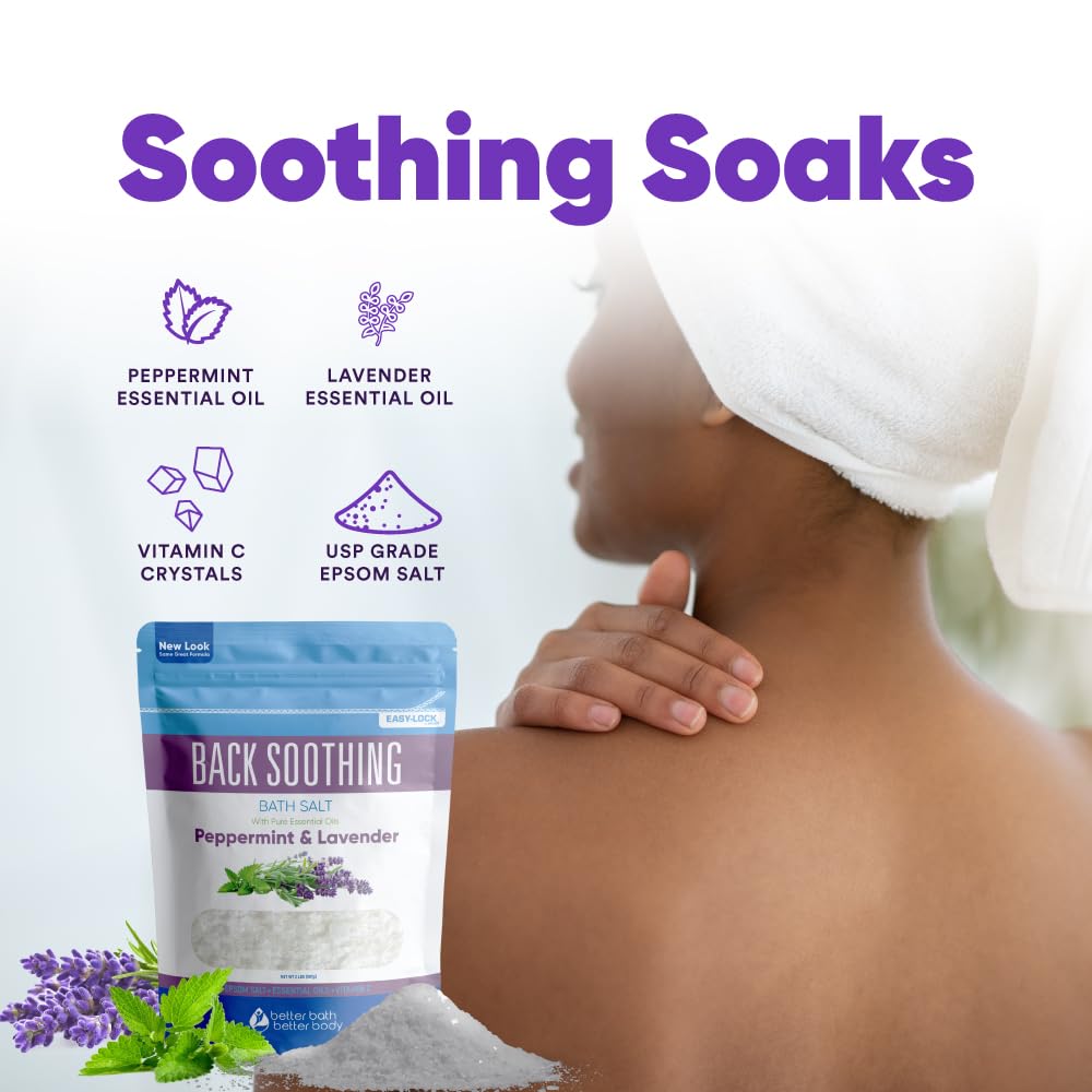 Better Bath Better Body Back Soothing Bath Salt – Epsom Salt with Bergamot, Lavender, Eucalyptus & Peppermint Oils + Vitamin C (Pack of 2)