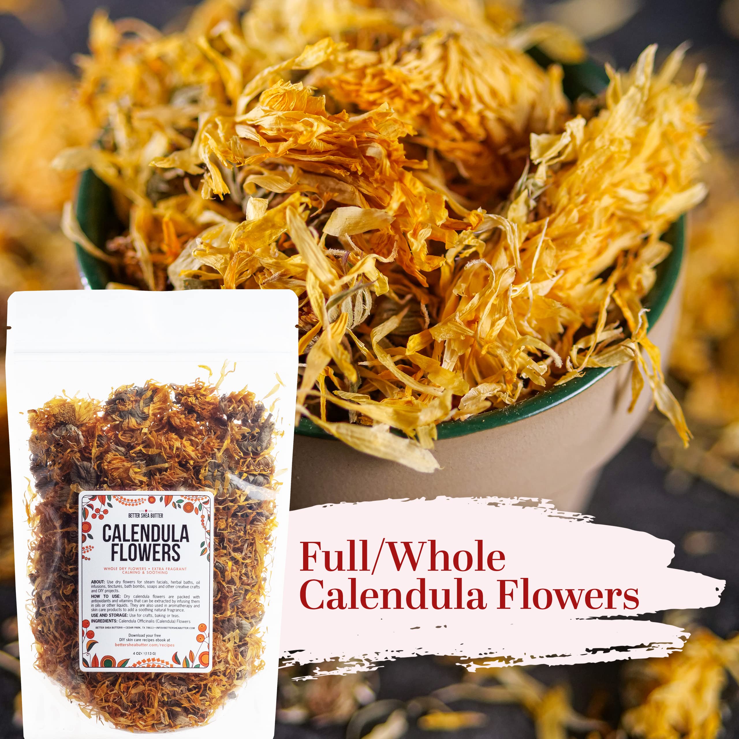 Better Shea Butter Dried Calendula Flowers – 4 oz for Soap Making, Tea, Tinctures & Bath Salts