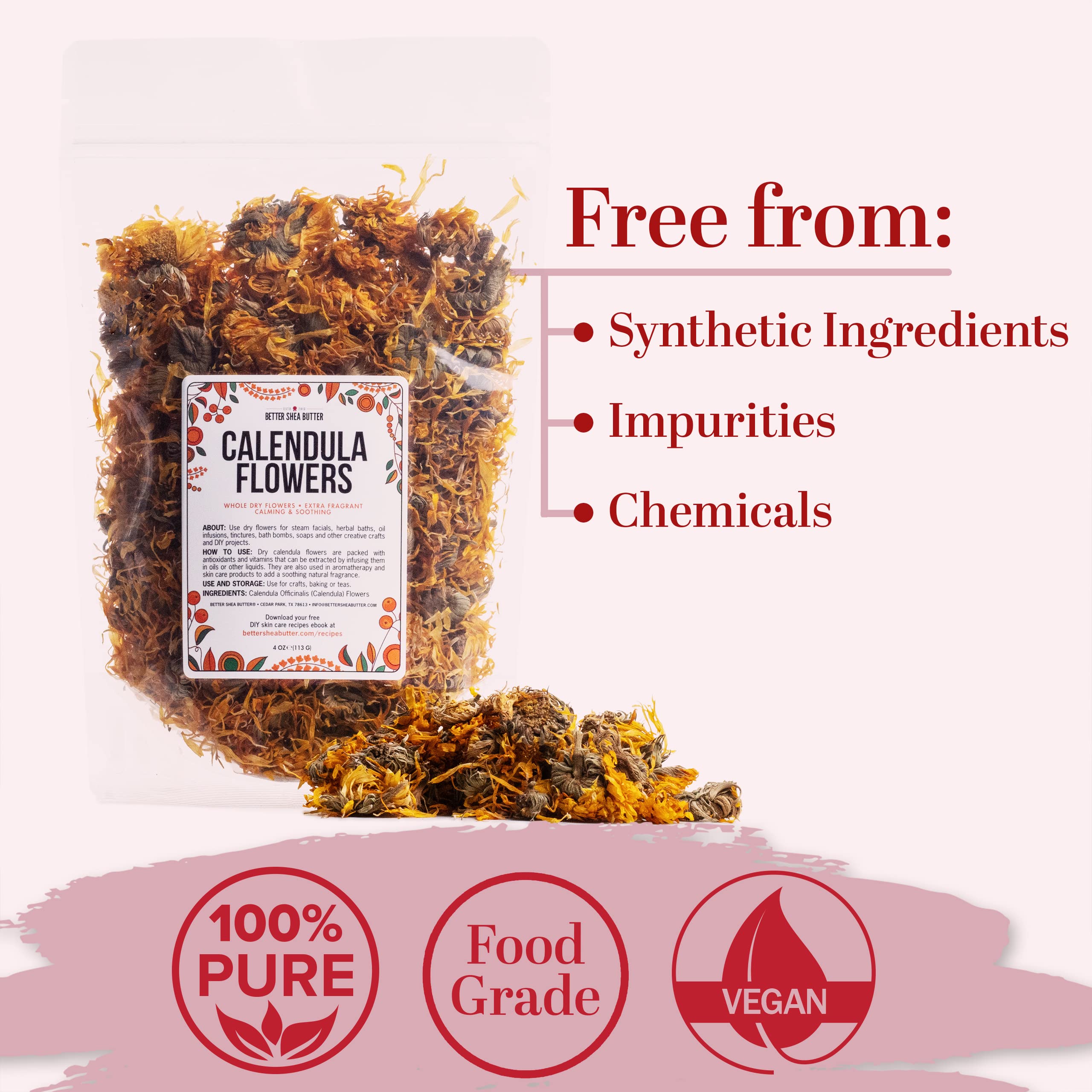 Better Shea Butter Dried Calendula Flowers – 4 oz for Soap Making, Tea, Tinctures & Bath Salts