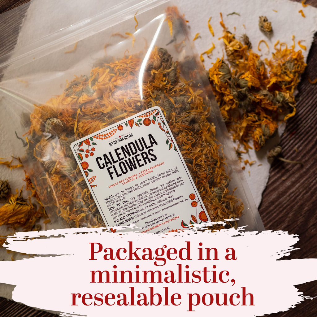 Better Shea Butter Dried Calendula Flowers – 4 oz for Soap Making, Tea, Tinctures & Bath Salts