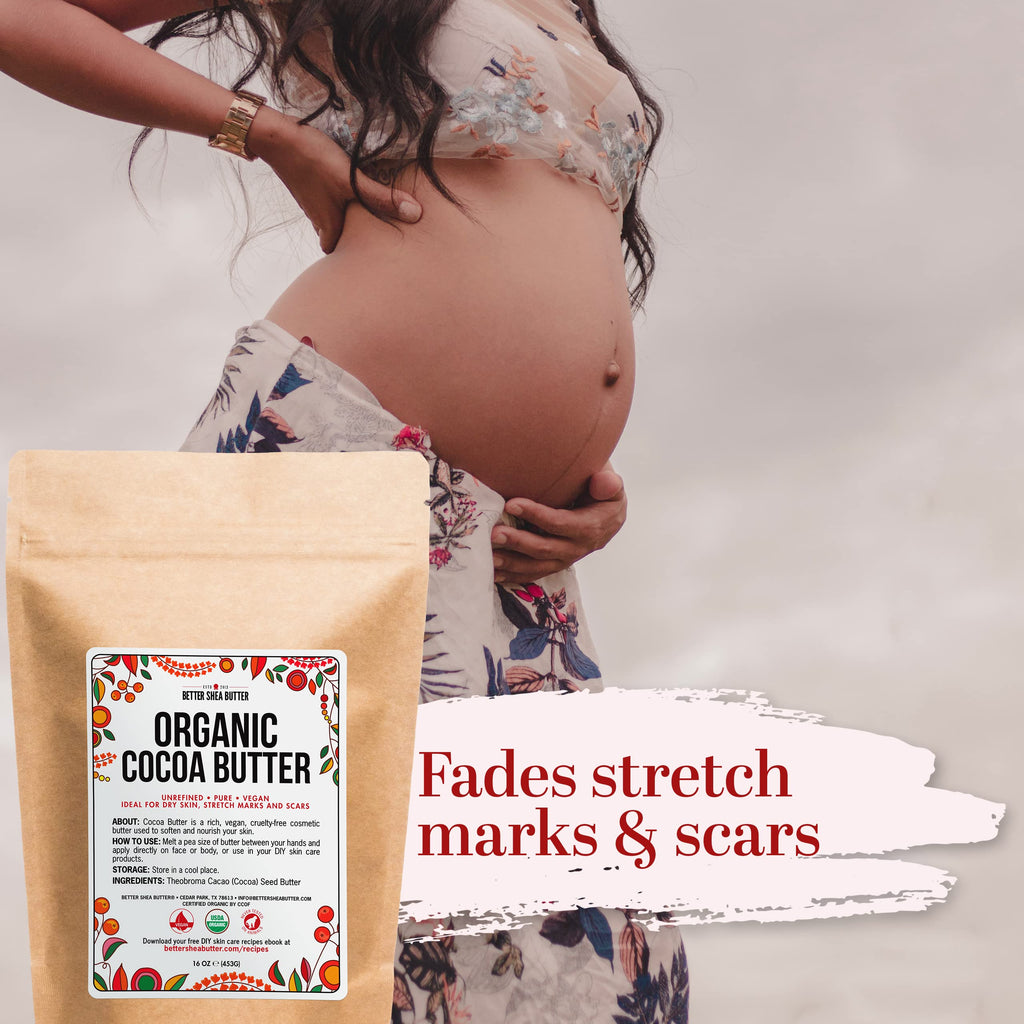 Better Shea Butter Organic Cocoa Butter Raw Unrefined - 1 lb Block | Food Grade, Skin Moisturizer & DIY Base