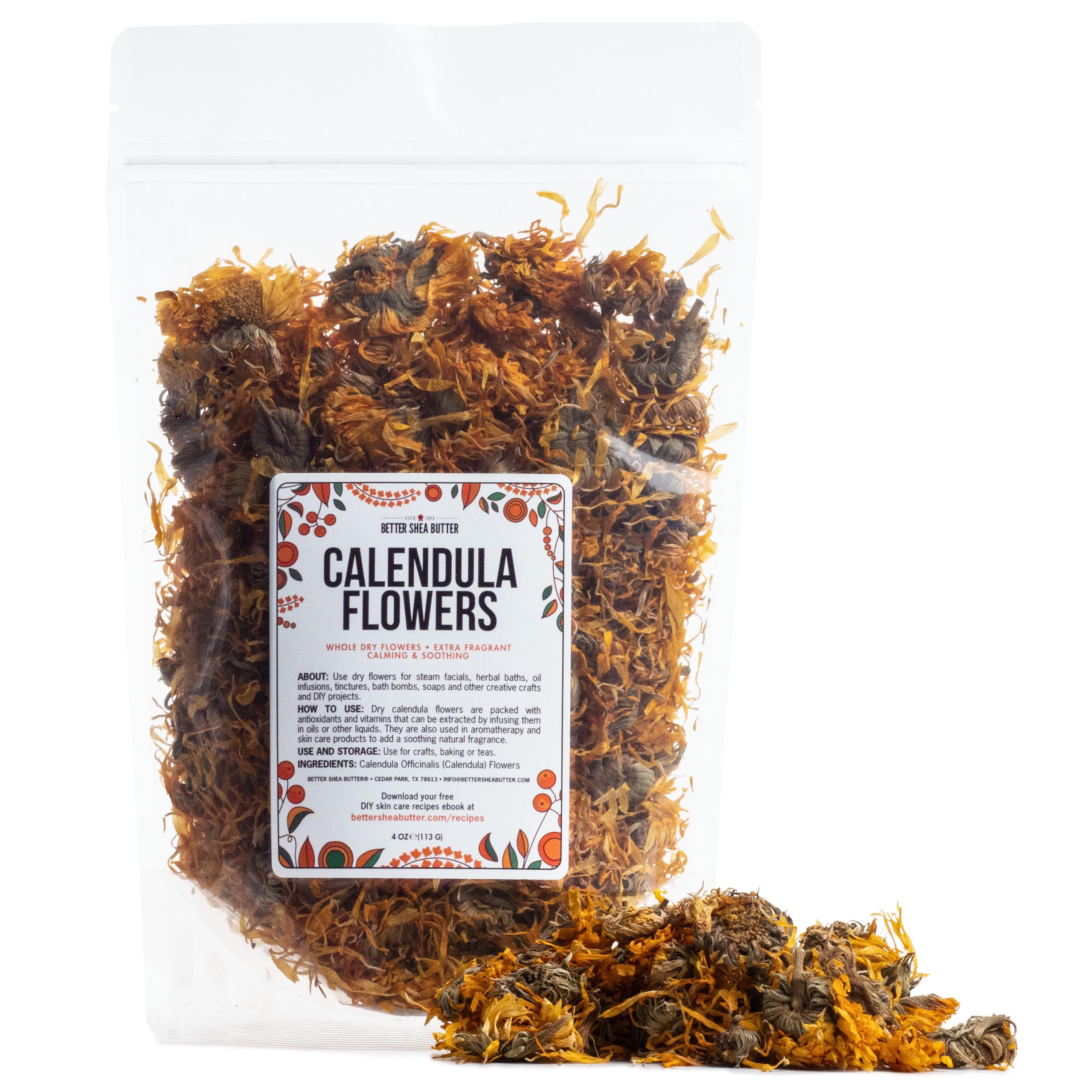 Better Shea Butter Dried Calendula Flowers – 4 oz for Soap Making, Tea, Tinctures & Bath Salts