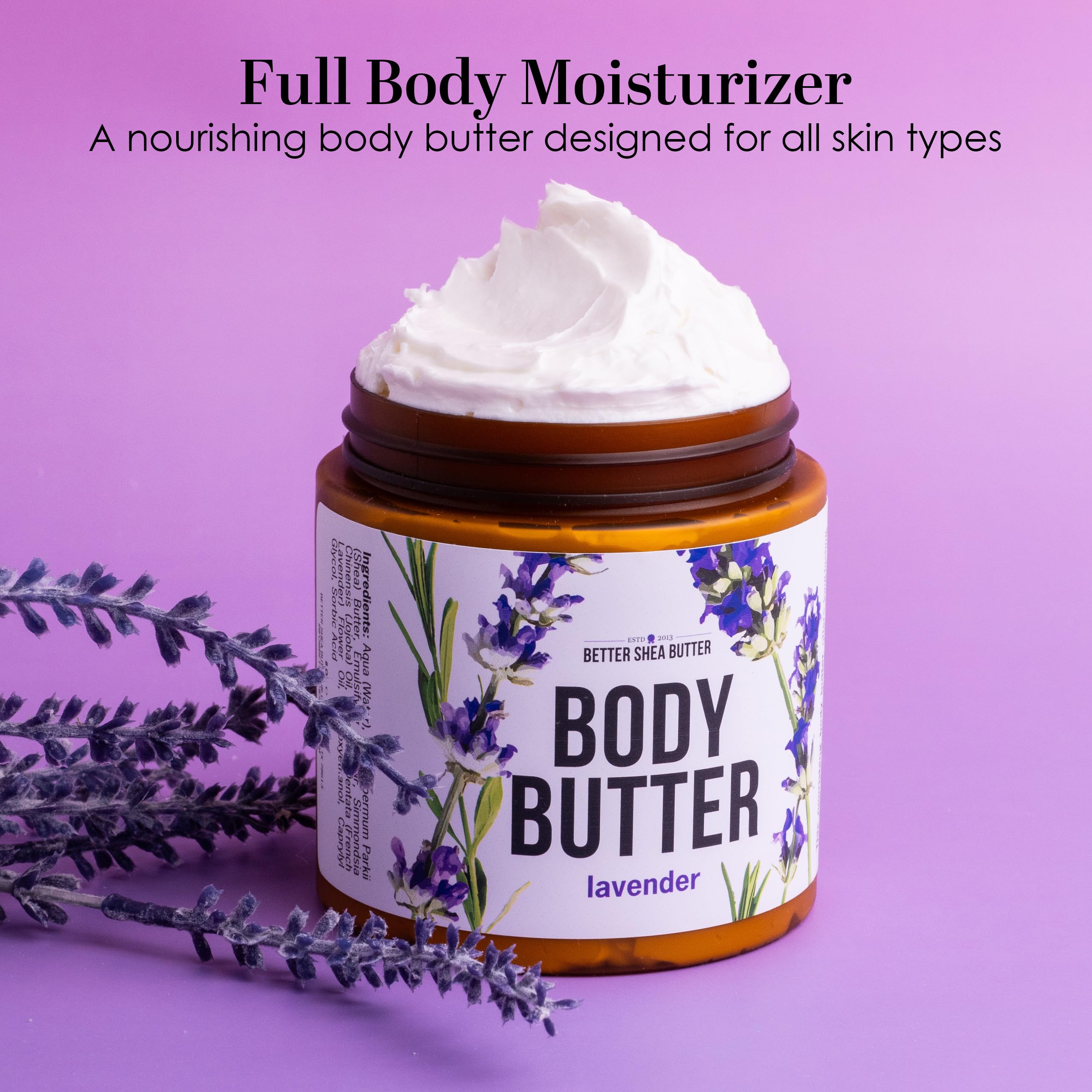 Better Shea Butter Lavender Body Butter – Non-Greasy Moisturizer with Shea & Jojoba