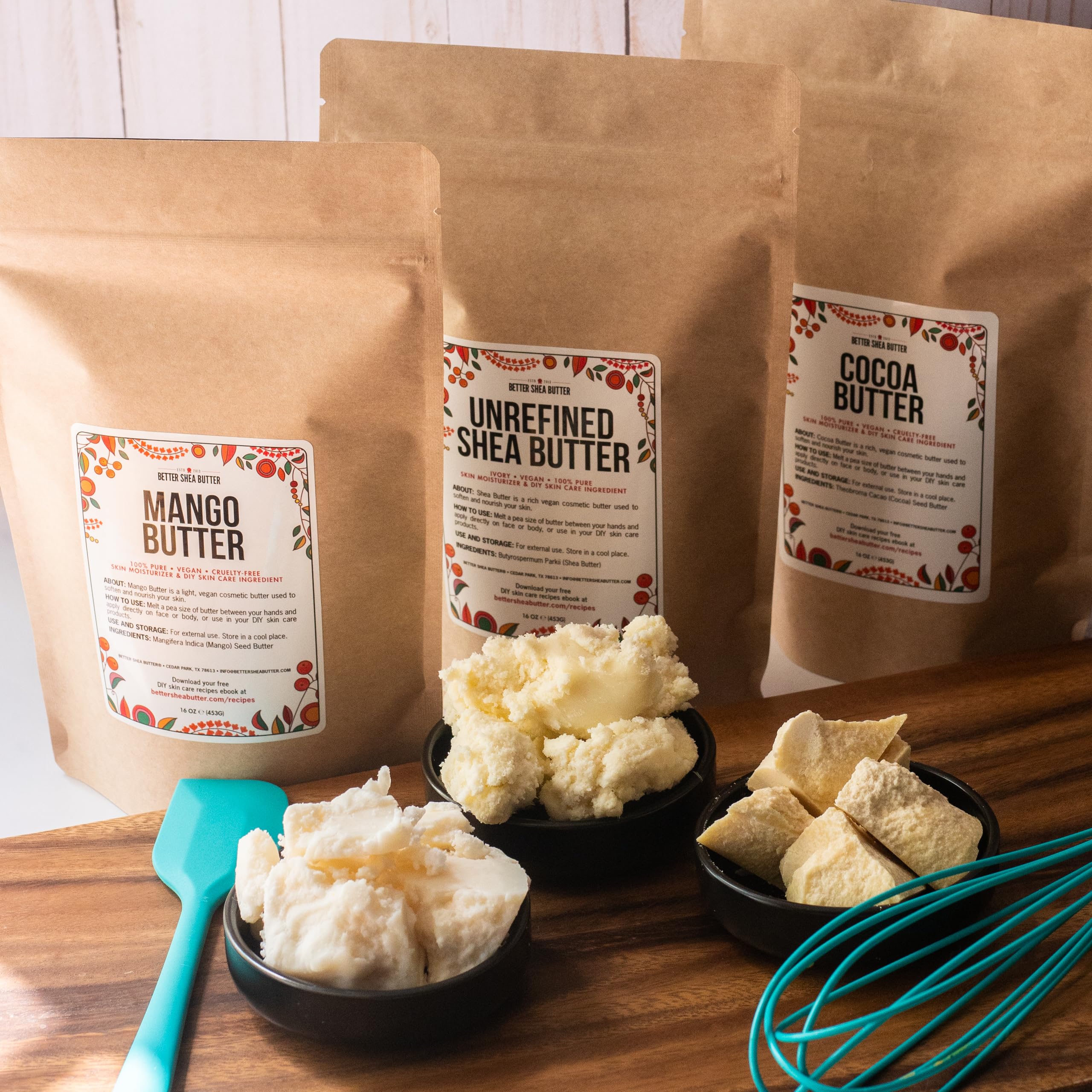 Better Shea Butter 3-Pack: Raw Shea, Mango & Cocoa Butters – 16 oz Each (Total 48 oz) for DIY Skincare