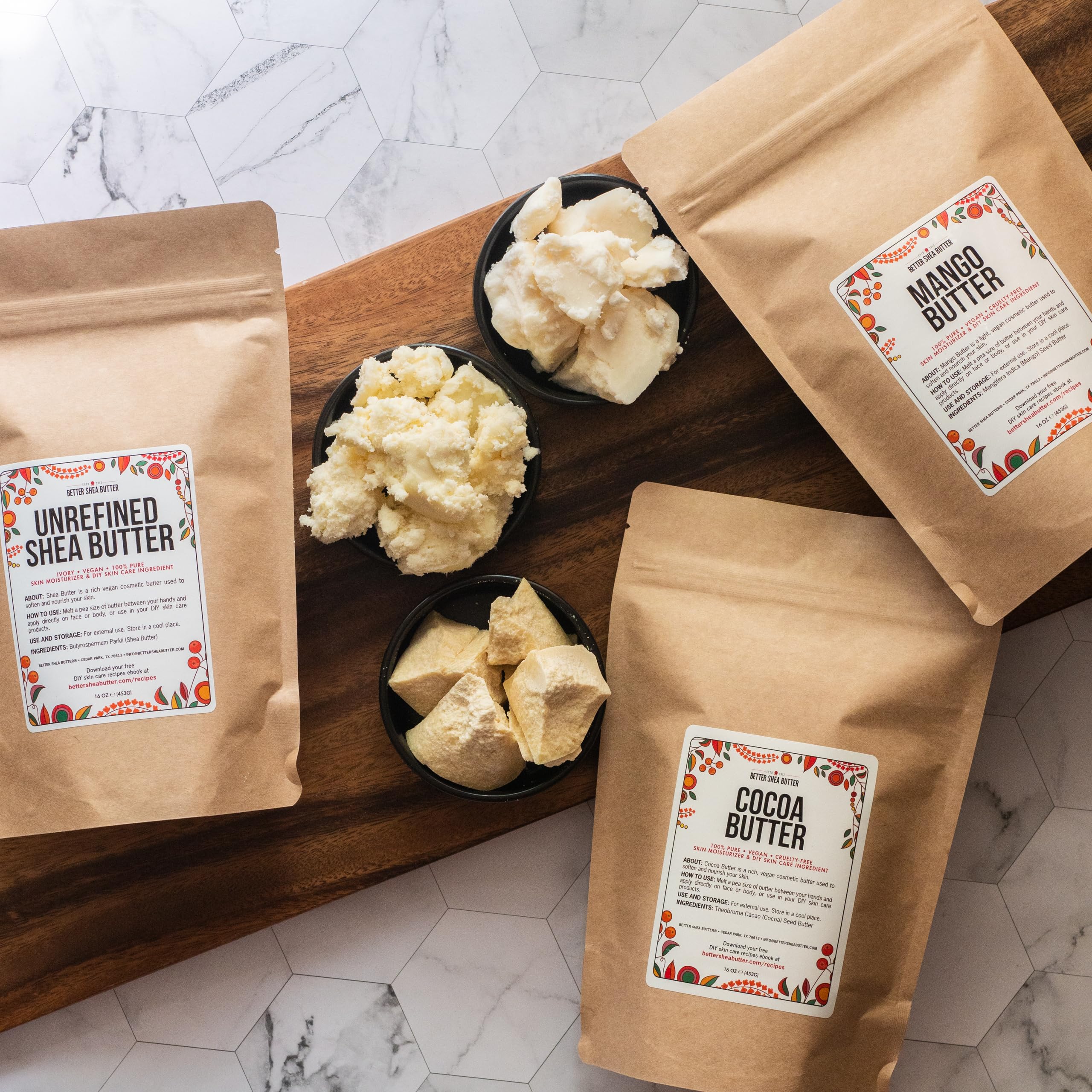 Better Shea Butter Set — Raw Shea, Mango & Cocoa Butters for DIY Skincare | 3 Jars, 8 oz Each (24 oz Total)