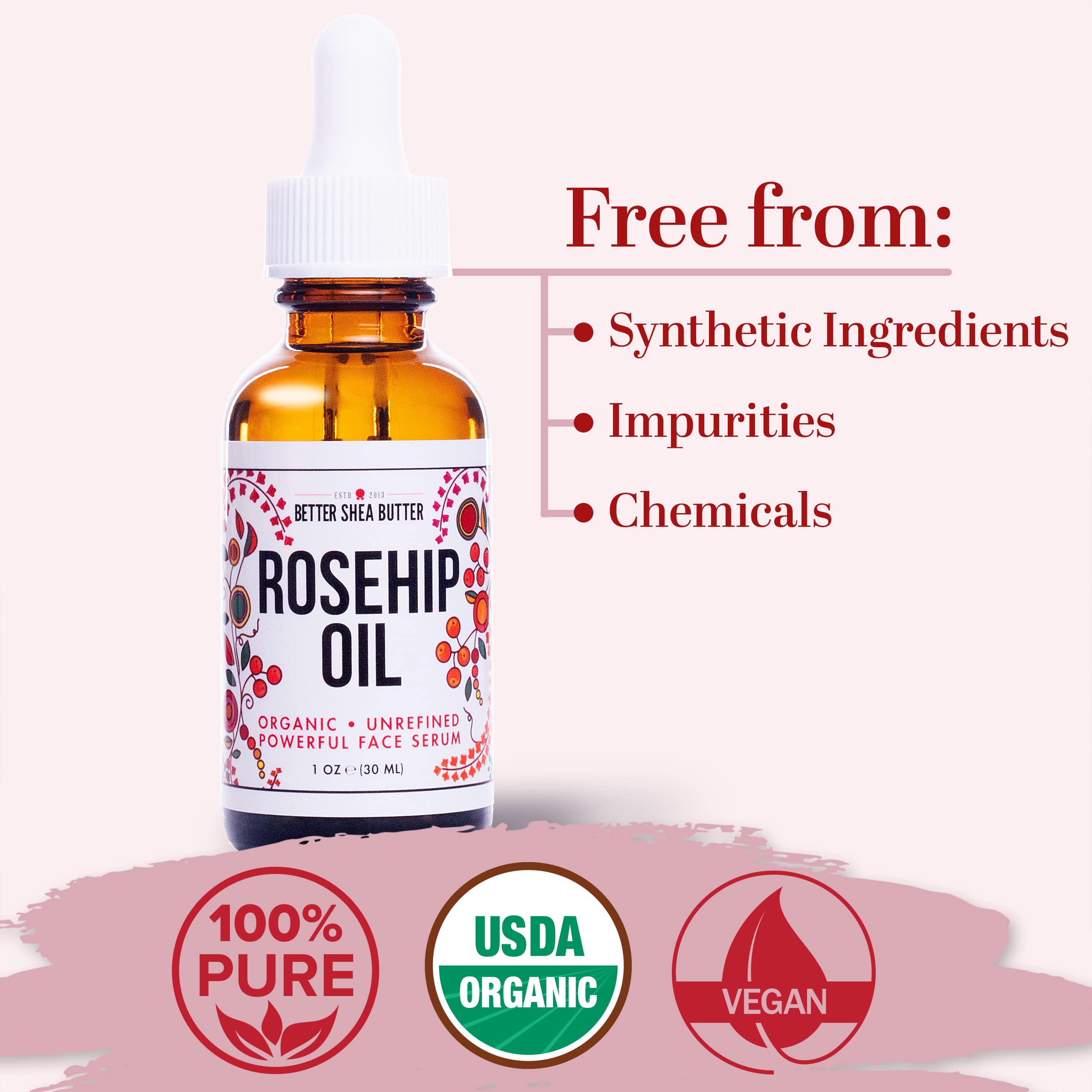 Better Shea Butter Organic Rosehip Oil | 100% Pure Cold-Pressed Face Oil for Gua Sha | 1 oz