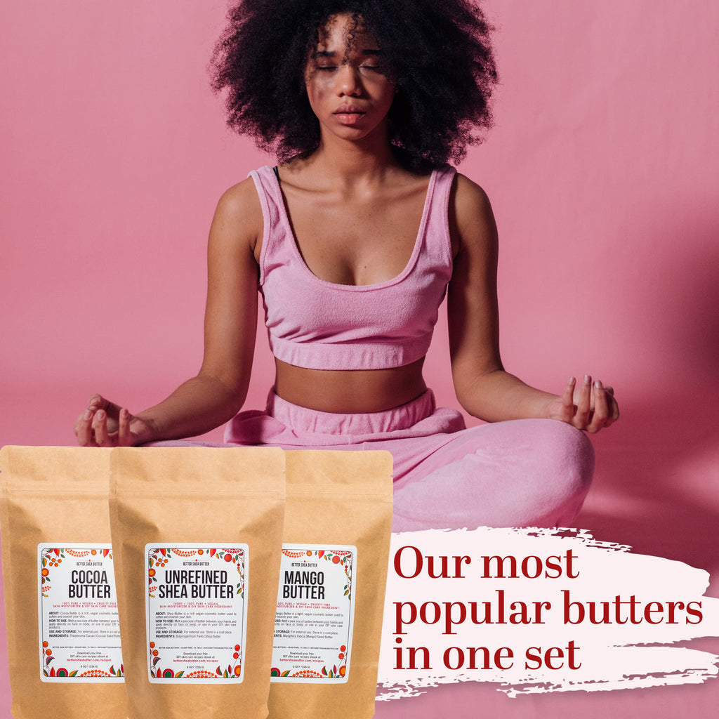 Better Shea Butter Set — Raw Shea, Mango & Cocoa Butters for DIY Skincare | 3 Jars, 8 oz Each (24 oz Total)