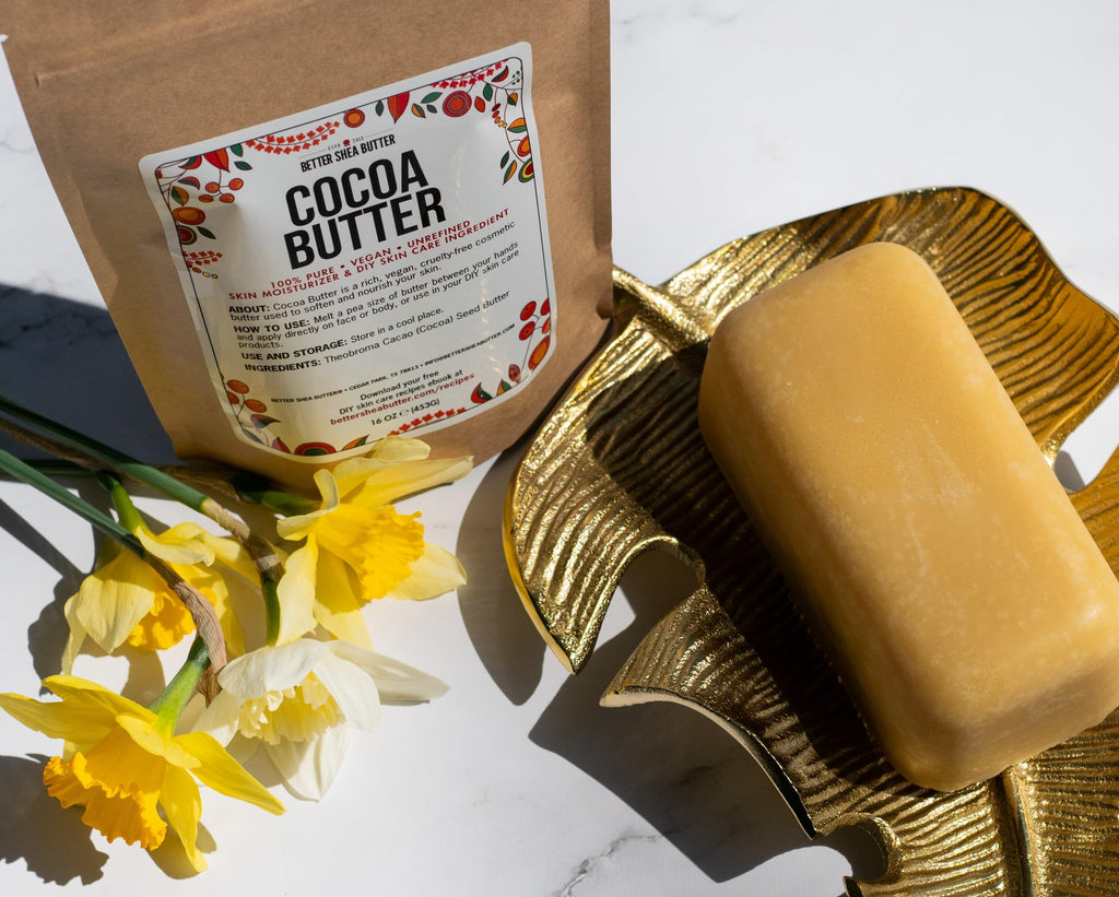Better Shea Butter Raw Cocoa Butter - Unrefined, 100% Pure, Food Grade Cocoa Butter Block (1LB) | Skin & Hair Moisturizer