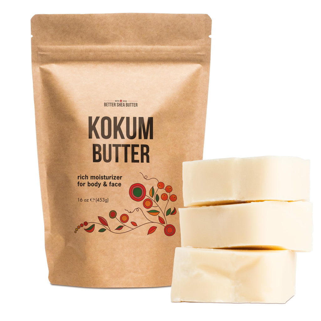 Better Shea Butter Raw Kokum Butter Unrefined – Unscented 1 lb Block for DIY Skincare