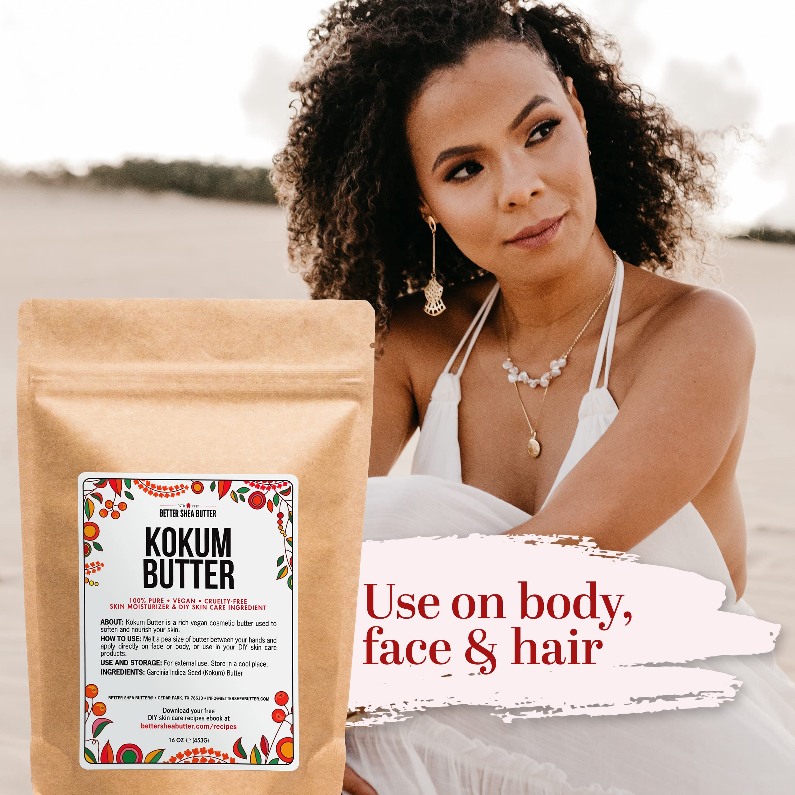 Better Shea Butter Raw Kokum Butter Unrefined – Unscented 1 lb Block for DIY Skincare