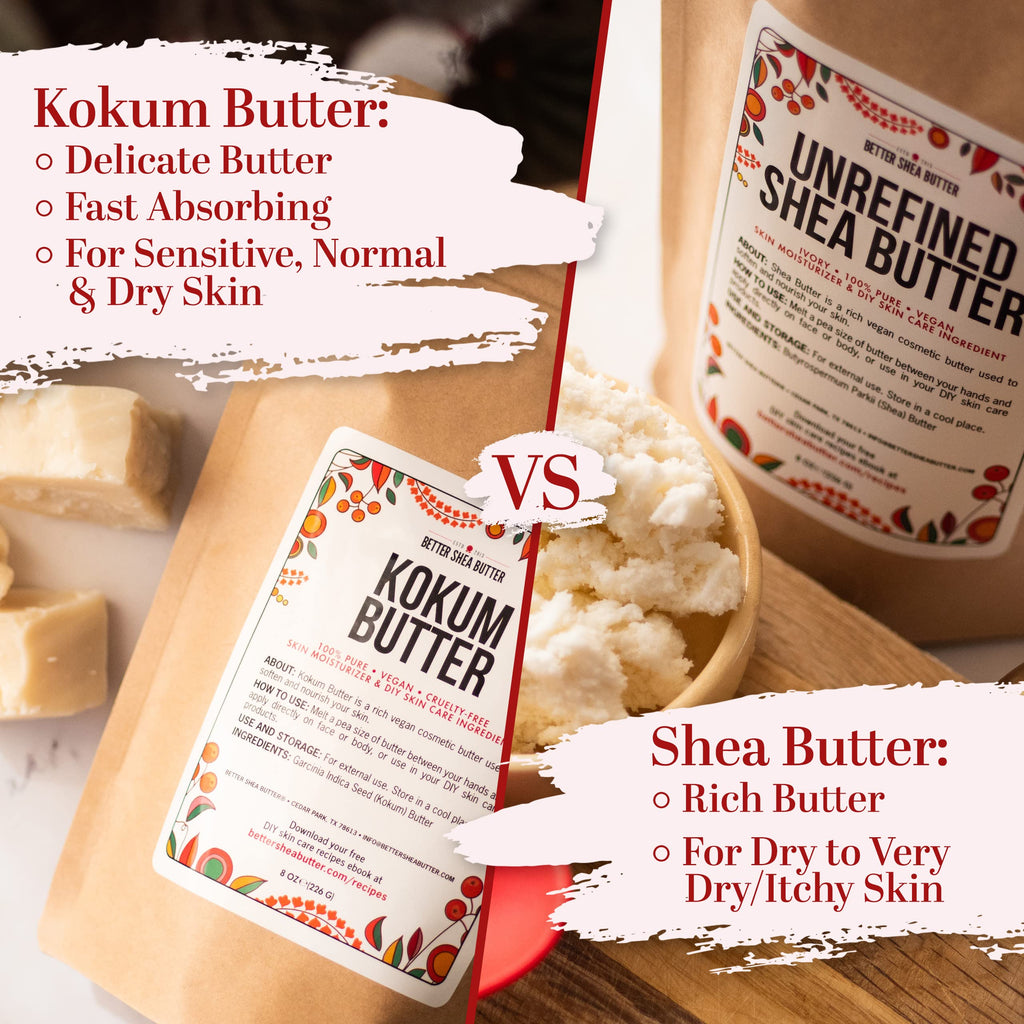 Better Shea Butter Raw Kokum Butter Unrefined – Unscented 1 lb Block for DIY Skincare