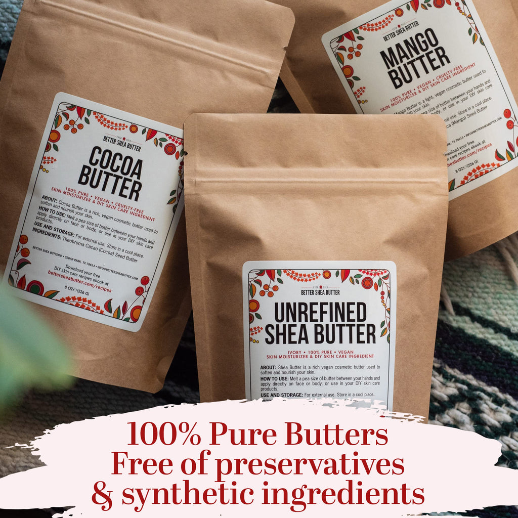 Better Shea Butter 3-Pack: Raw Shea, Mango & Cocoa Butters – 16 oz Each (Total 48 oz) for DIY Skincare