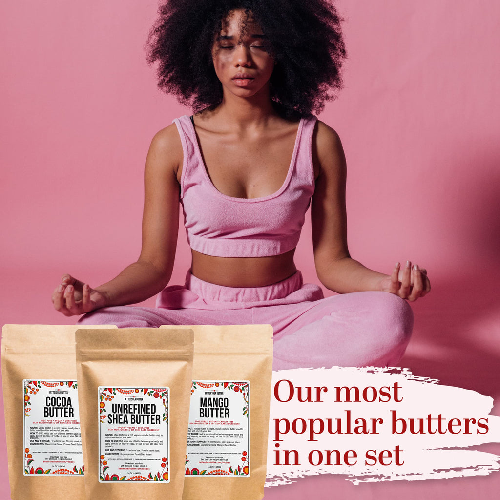 Better Shea Butter 3-Pack: Raw Shea, Mango & Cocoa Butters – 16 oz Each (Total 48 oz) for DIY Skincare