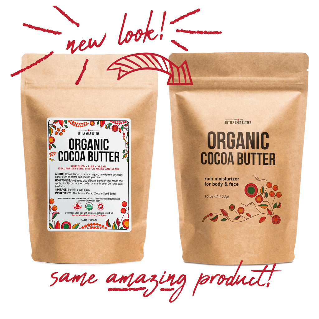 Better Shea Butter Organic Cocoa Butter Raw Unrefined - 1 lb Block | Food Grade, Skin Moisturizer & DIY Base