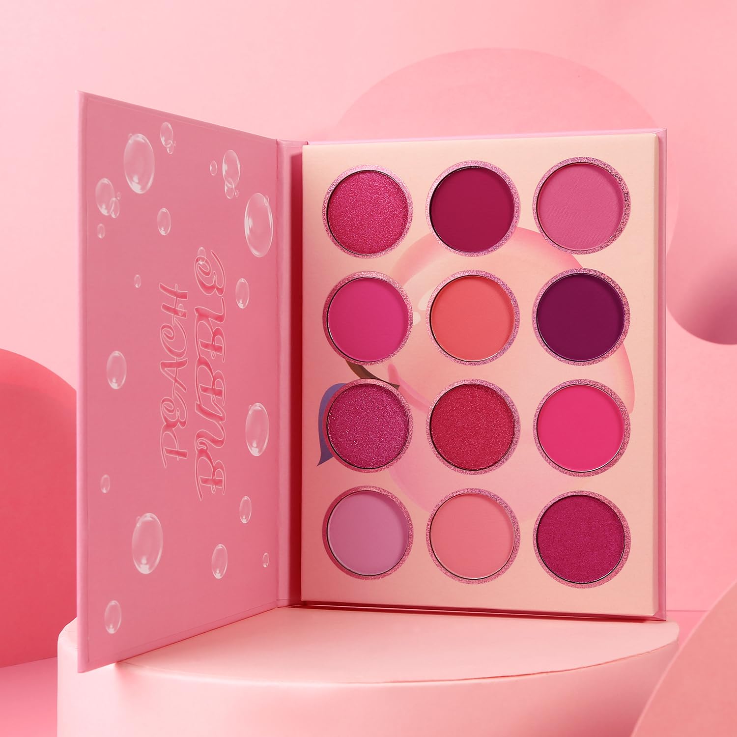 BEUSELF Pink Eyeshadow Palette — 12 Peach Matte & Shimmer Shades, Travel-Friendly, Waterproof, Vegan