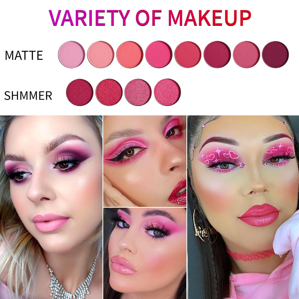 BEUSELF Pink Eyeshadow Palette — 12 Peach Matte & Shimmer Shades, Travel-Friendly, Waterproof, Vegan