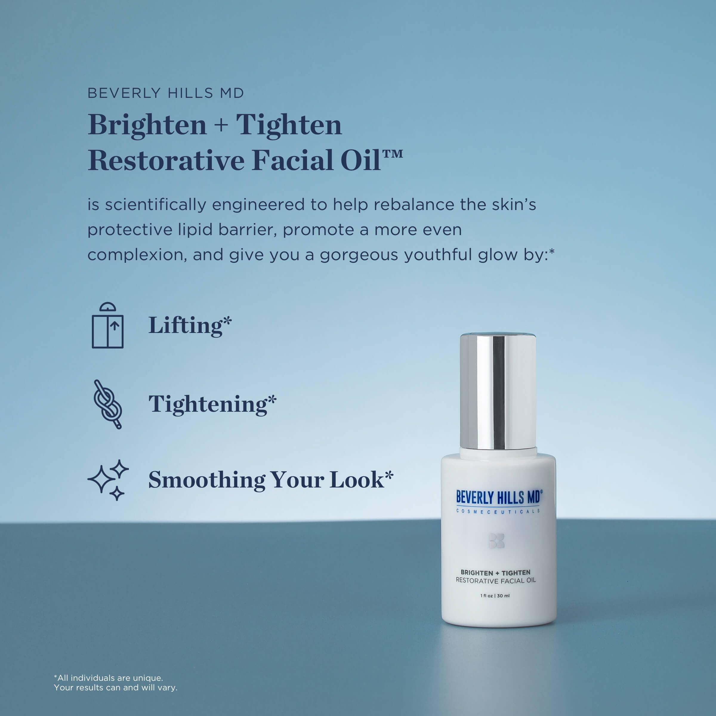 Beverly Hills MD Brighten + Tighten Restorative Facial Oil – Tighten, Brighten, Even Skin with Vitamin C