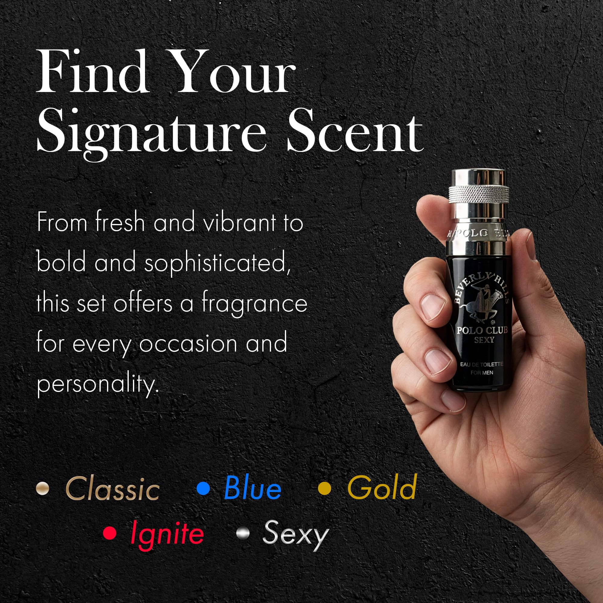 Beverly Hills Polo Club 5 Piece Mini EDT Gift Set for Men – 0.5oz Each (Gold, Ignite, Classic, Sexy, Blue)