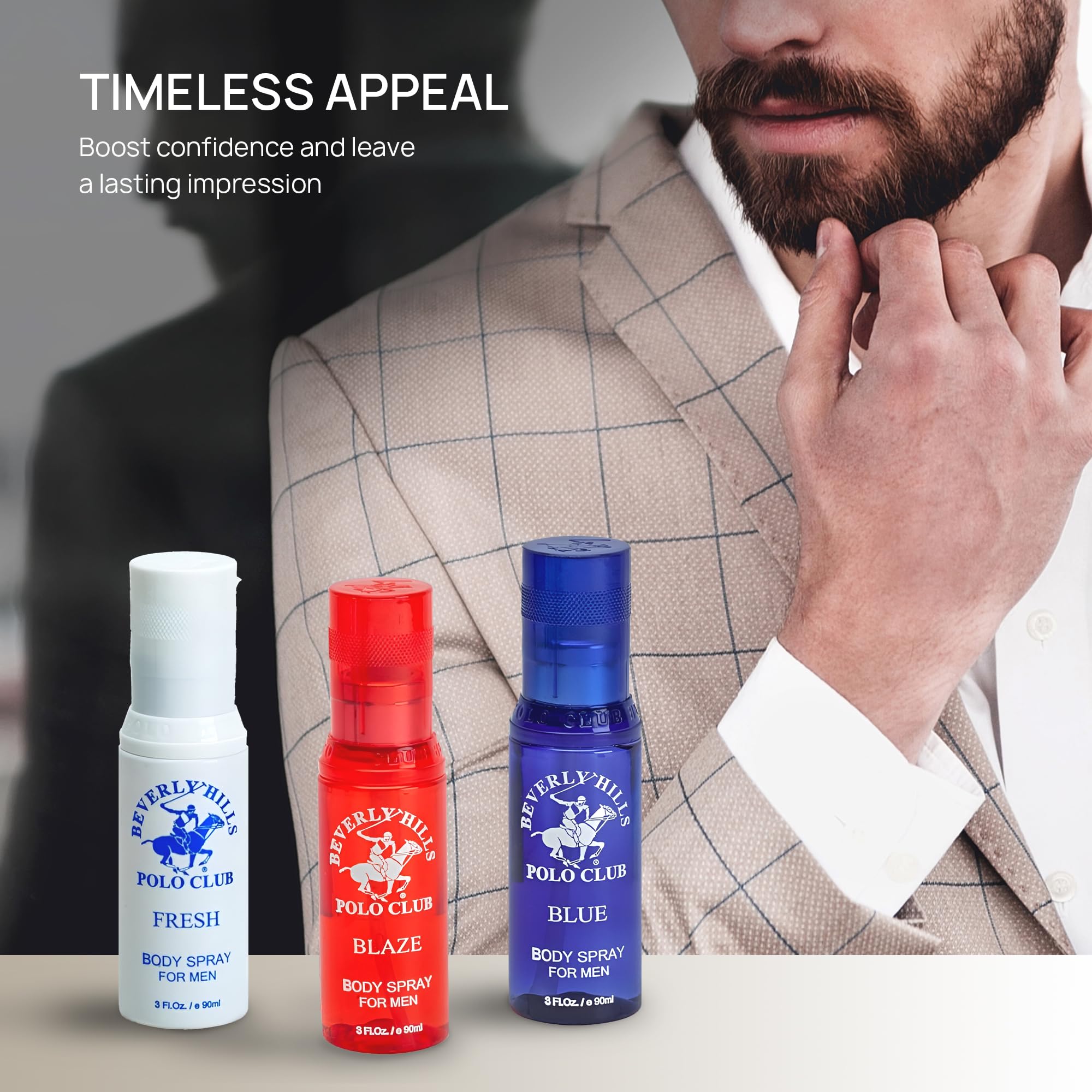 Beverly Hills Polo Club Men's Body Spray Collection – 3 x 3oz Gift Set for Everyday Freshness & Travel