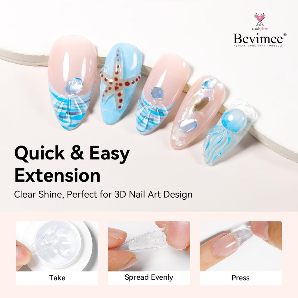 Bevimee Solid Builder Gel Kit – 18g + 15ml, 8-in-1 Clear Gel for 3D Nail Sculpting