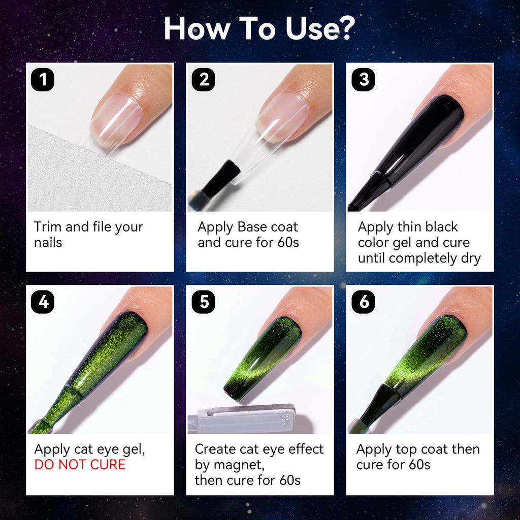 Bevimee 10 Colors 9D Cat Eye Gel Nail Polish Kit with Magnet Stick | Galaxy & Chameleon Nail Art