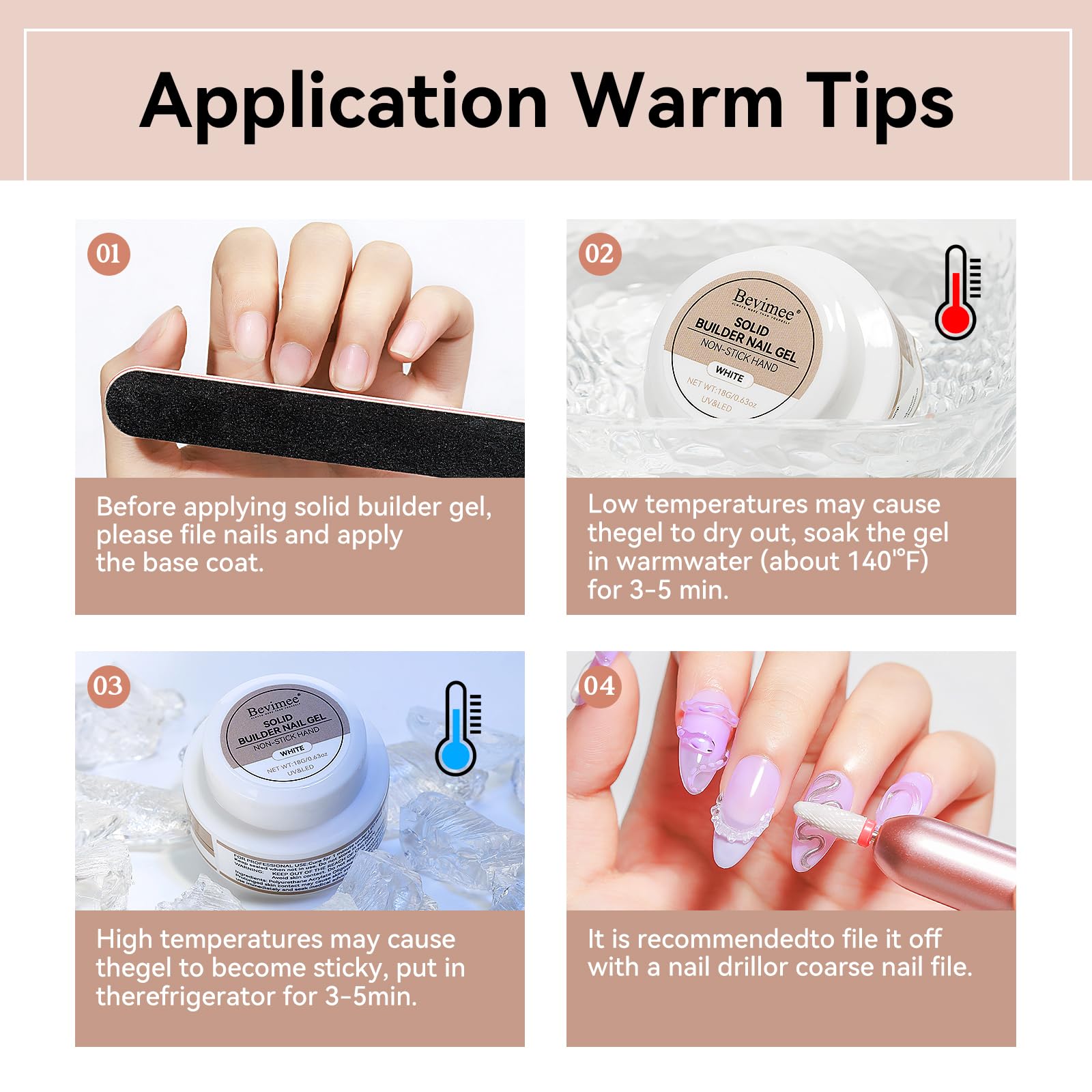 Bevimee Solid Builder Gel Kit – 3 Colors for 3D Nail Art, Non-Stick, 18g x3
