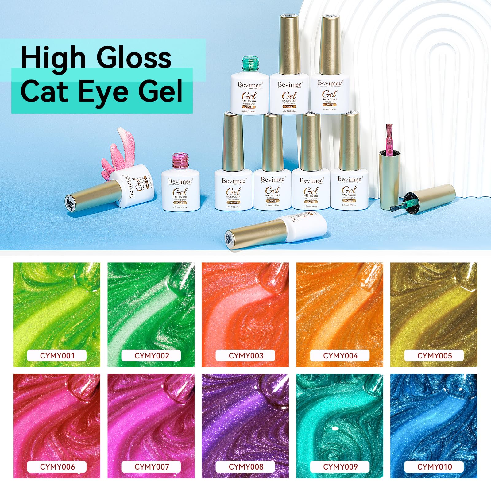 Bevimee Glitter Cat Eye Gel Nail Polish Kit — 10 Magnetic Colors
