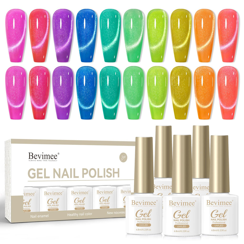 Bevimee Glitter Cat Eye Gel Nail Polish Kit — 10 Magnetic Colors