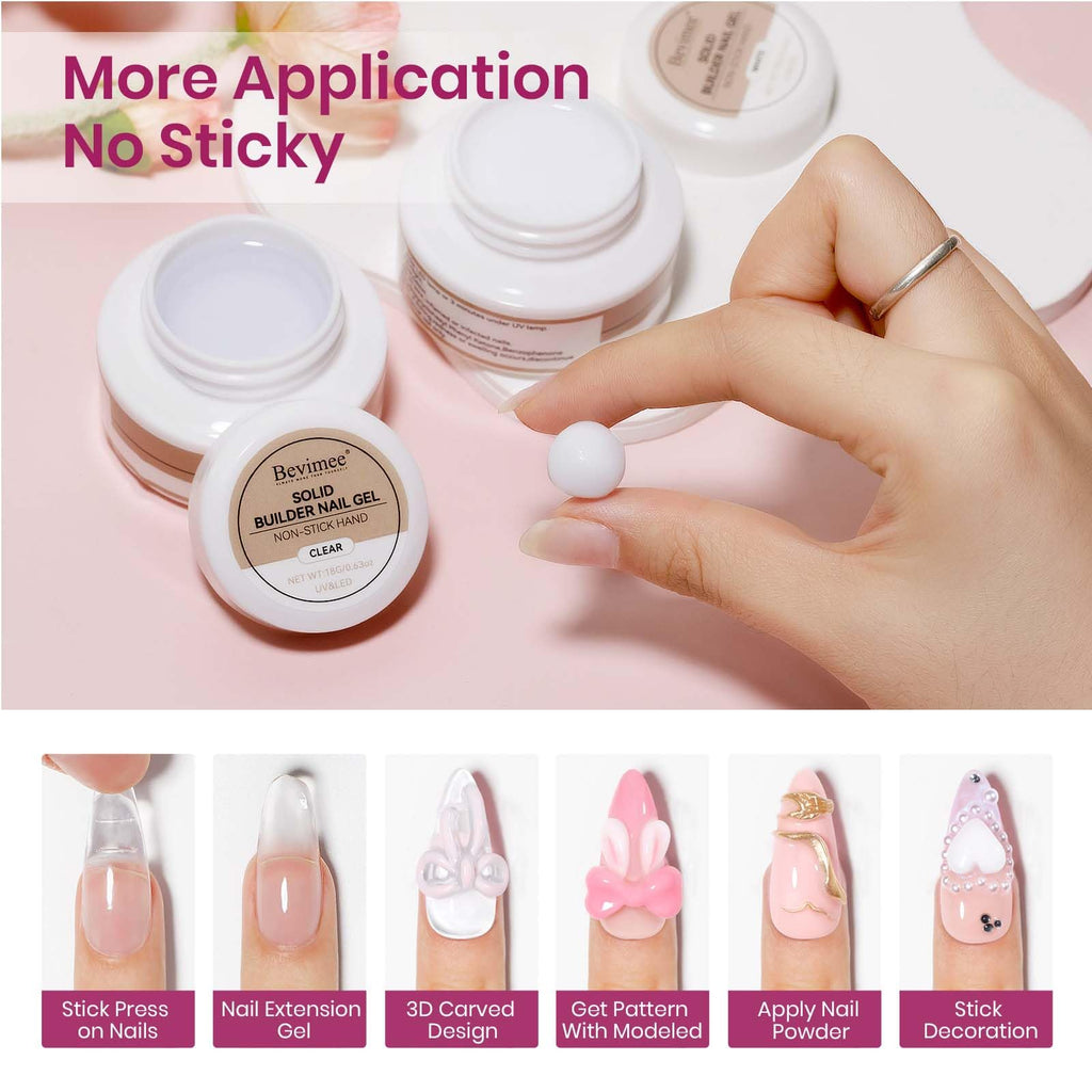Bevimee Solid Builder Gel for Nails – 2-Pack Clear & White, 18g Each | 3D Nail Sculpting Kit