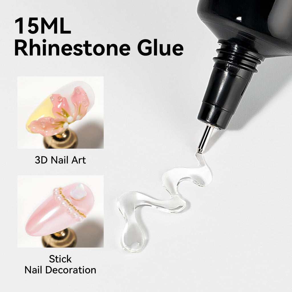 Bevimee Solid Builder Gel & Rhinestones Glue – 18g Gel, 15g Glue for Nail Art at Home