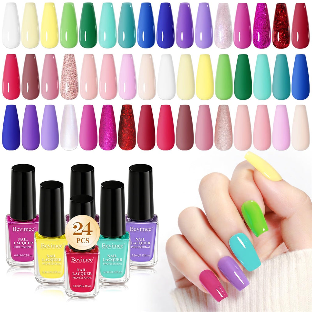 Bevimee Nail Polish Set Quick Dry – 24Pcs Color Collection for Home Manicures