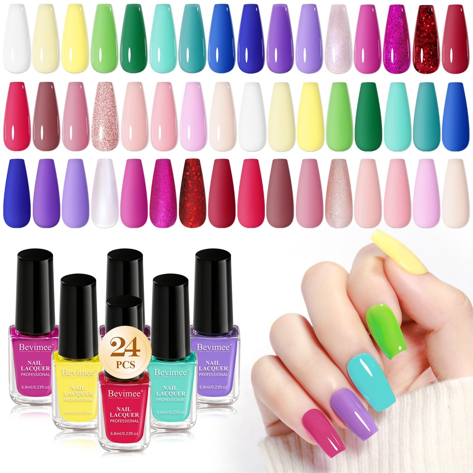 Bevimee Nail Polish Set Quick Dry – 24Pcs Color Collection for Home Manicures