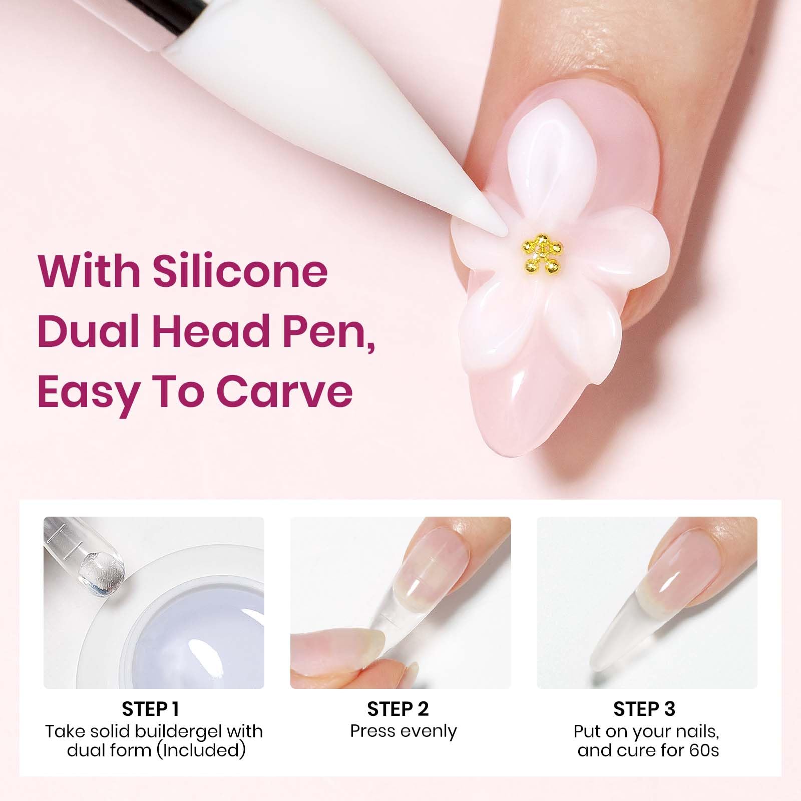 Bevimee Solid Builder Gel for Nails – 2-Pack Clear & White, 18g Each | 3D Nail Sculpting Kit