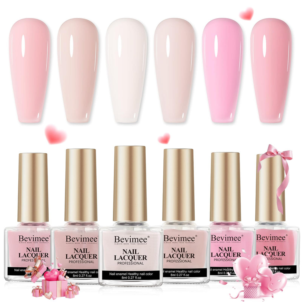 Bevimee Nude Nail Polish Set — Quick-Dry, 6 Sheer Shades (8 ml each)