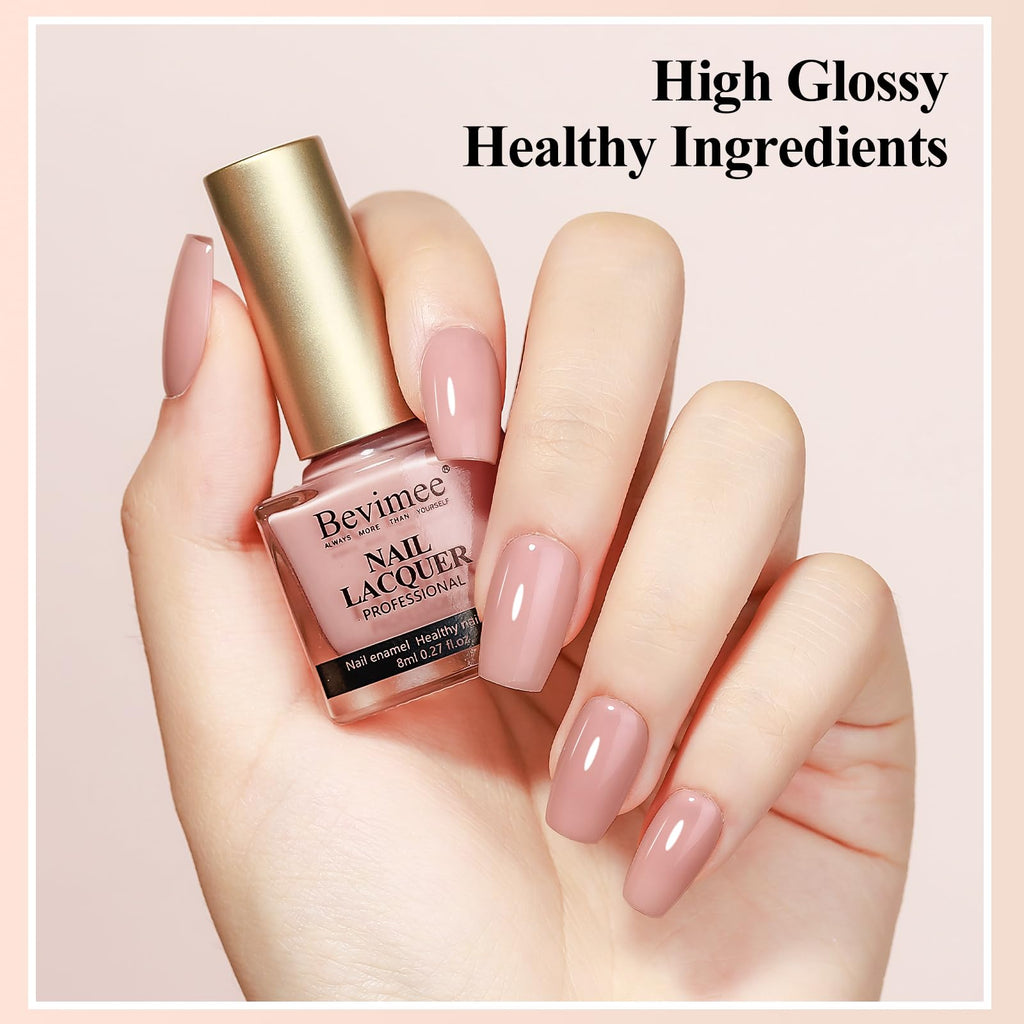 Bevimee Nude Nail Polish Set — Quick-Dry, 6 Sheer Shades (8 ml each)