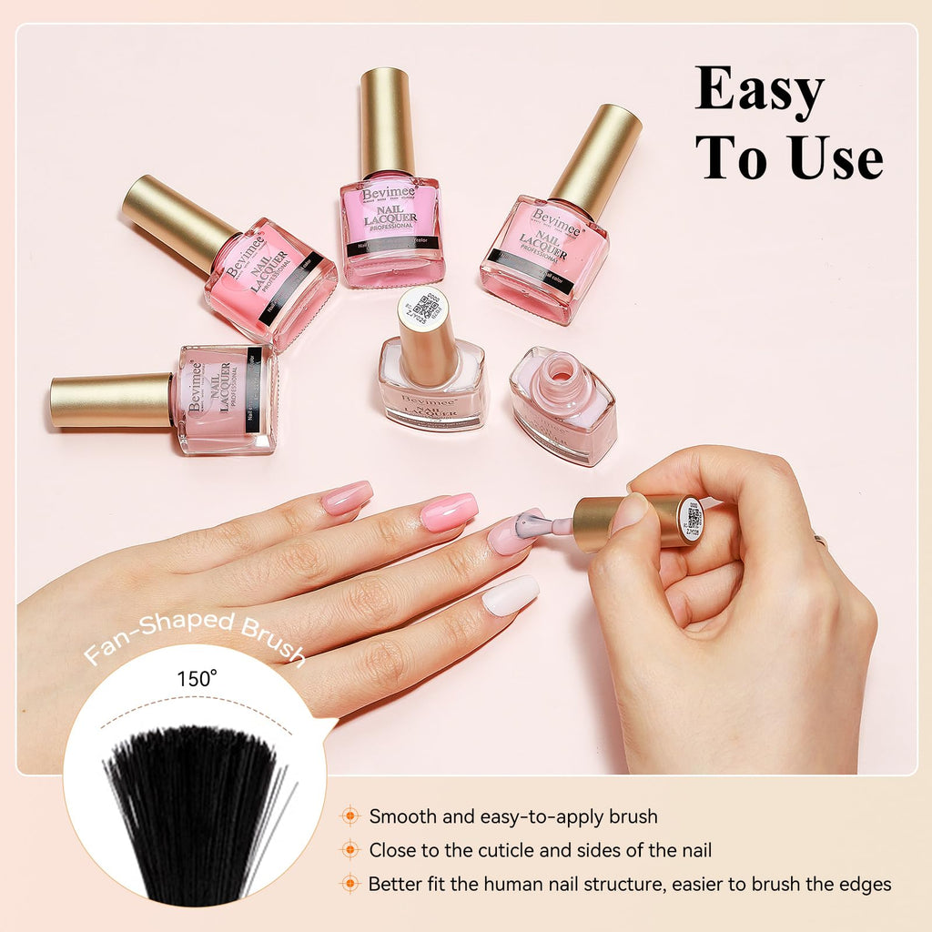 Bevimee Nude Nail Polish Set — Quick-Dry, 6 Sheer Shades (8 ml each)