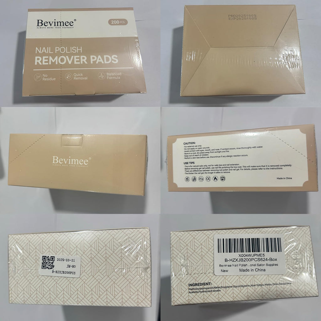 Bevimee Nail Polish Remover Pads – 200 Pack Acetone Gel Polish Wipes with Nail File & Cuticle Pusher
