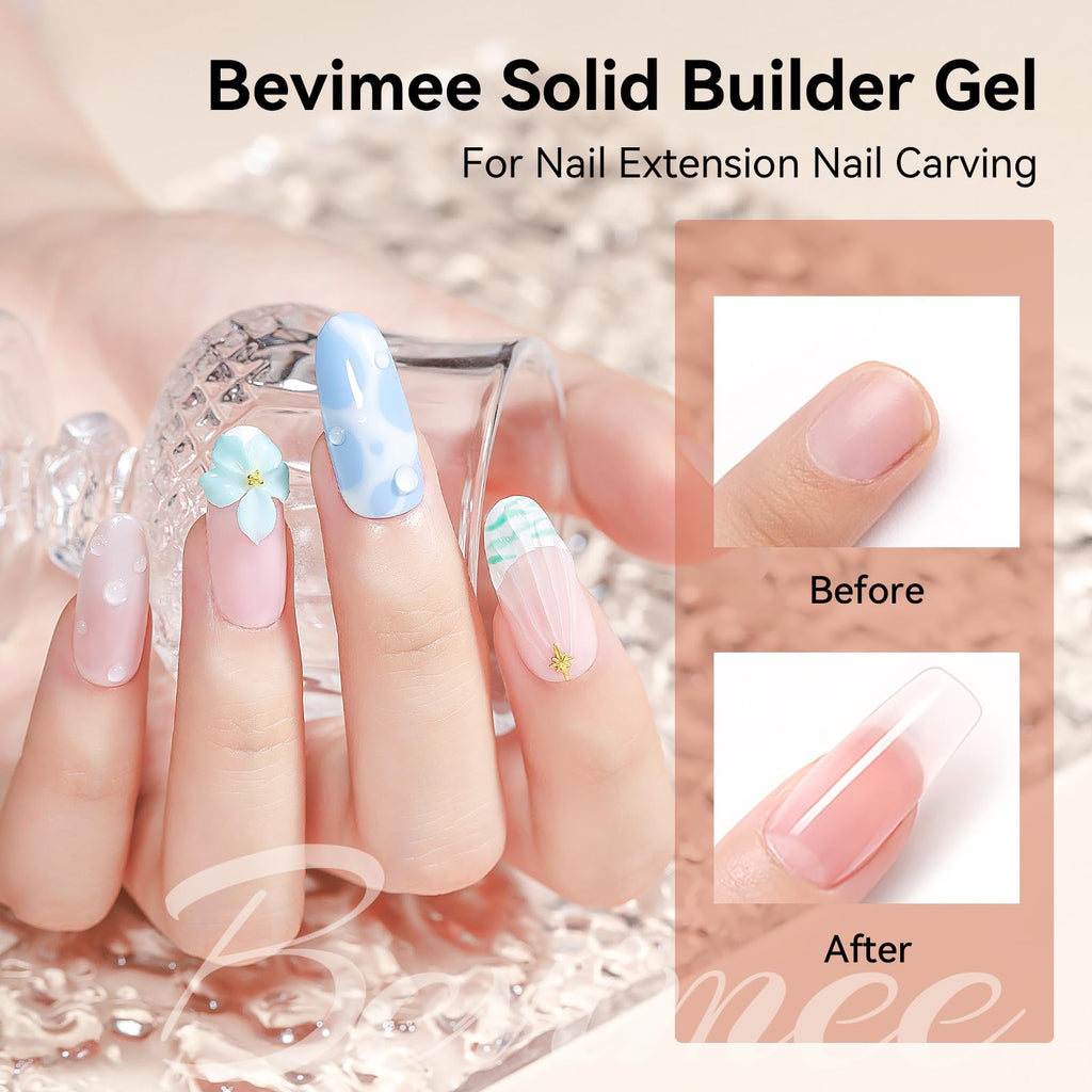 Bevimee Solid Builder Gel & Rhinestones Glue – 18g Gel, 15g Glue for Nail Art at Home