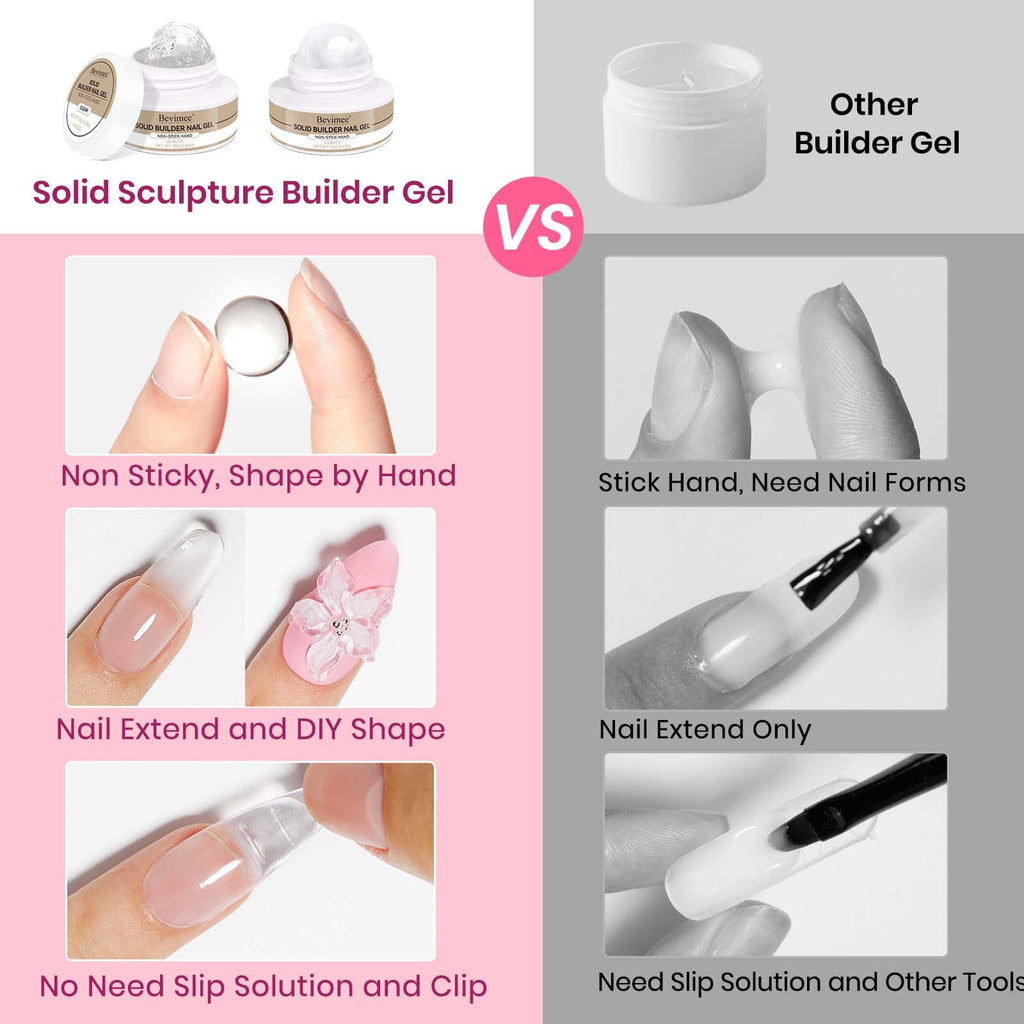 Bevimee Solid Builder Gel for Nails – 2-Pack Clear & White, 18g Each | 3D Nail Sculpting Kit
