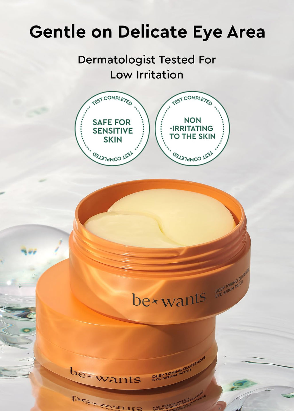 BE+WANTS Deep Toning Glutathione Eye Serum Patch – Retinol & Caffeine Undereye Patches (60)