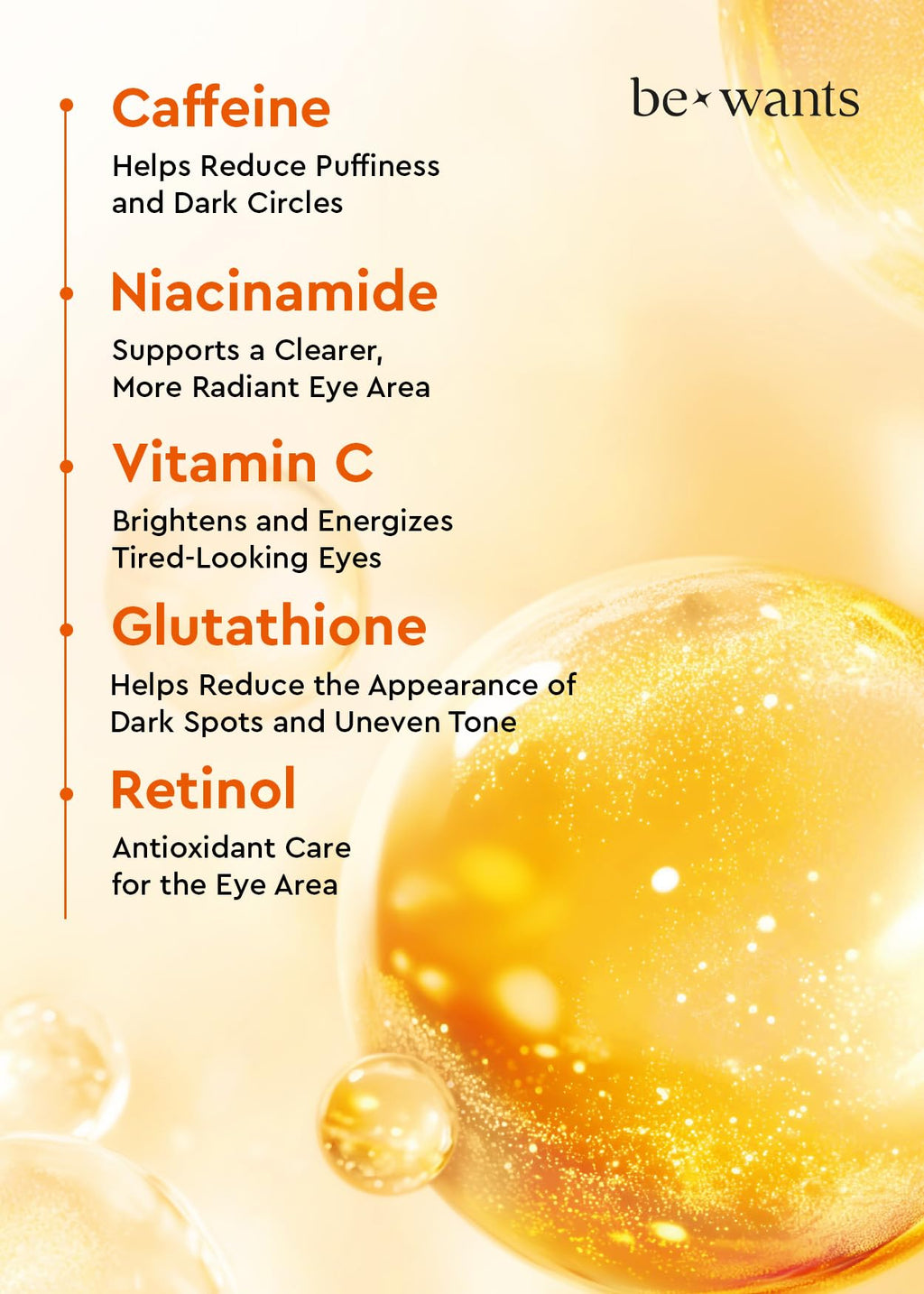 BE+WANTS Deep Toning Glutathione Eye Serum Patch – Retinol & Caffeine Undereye Patches (60)