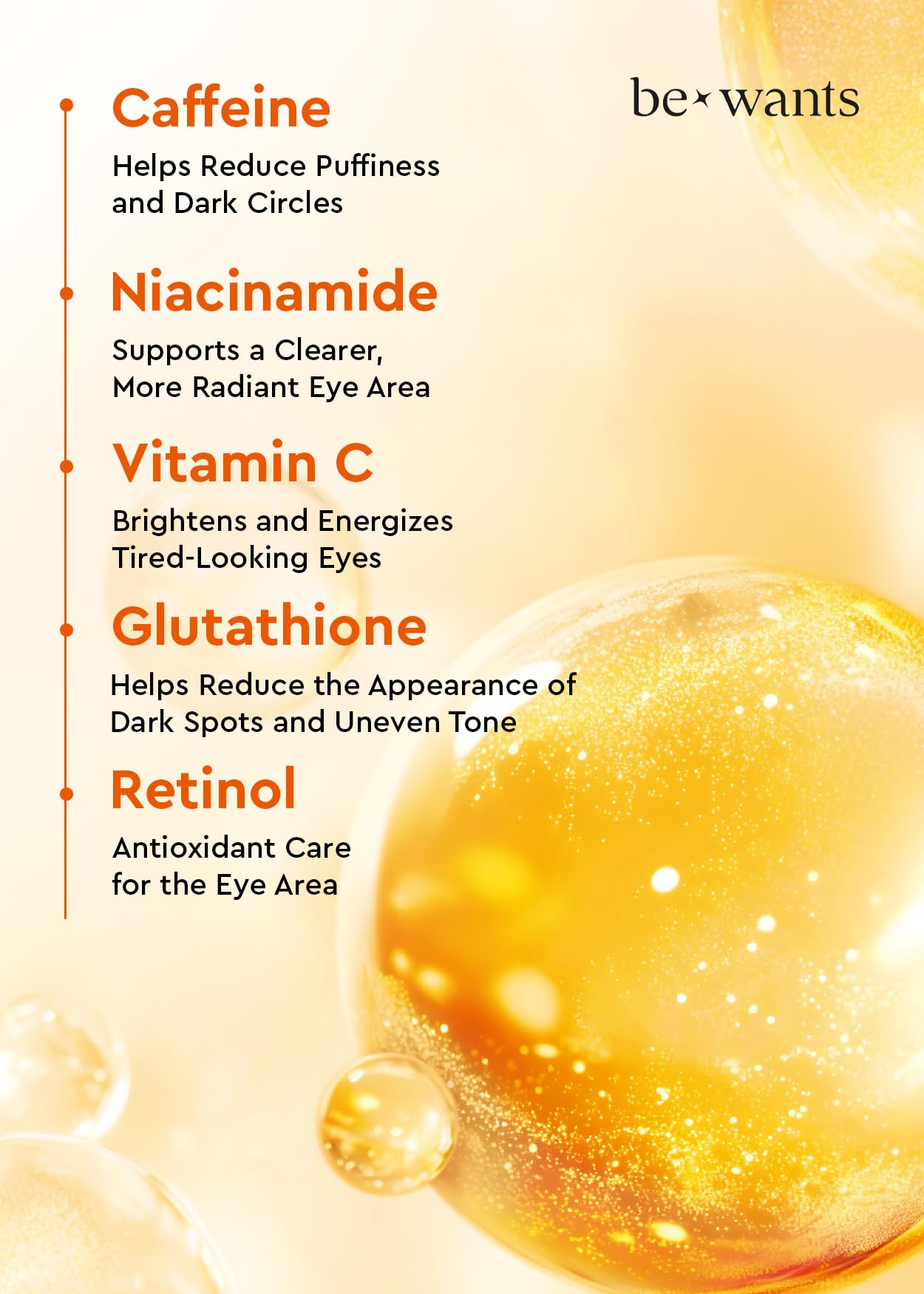 BE+WANTS Deep Toning Glutathione Eye Serum Patch – Retinol & Caffeine Undereye Patches (60)