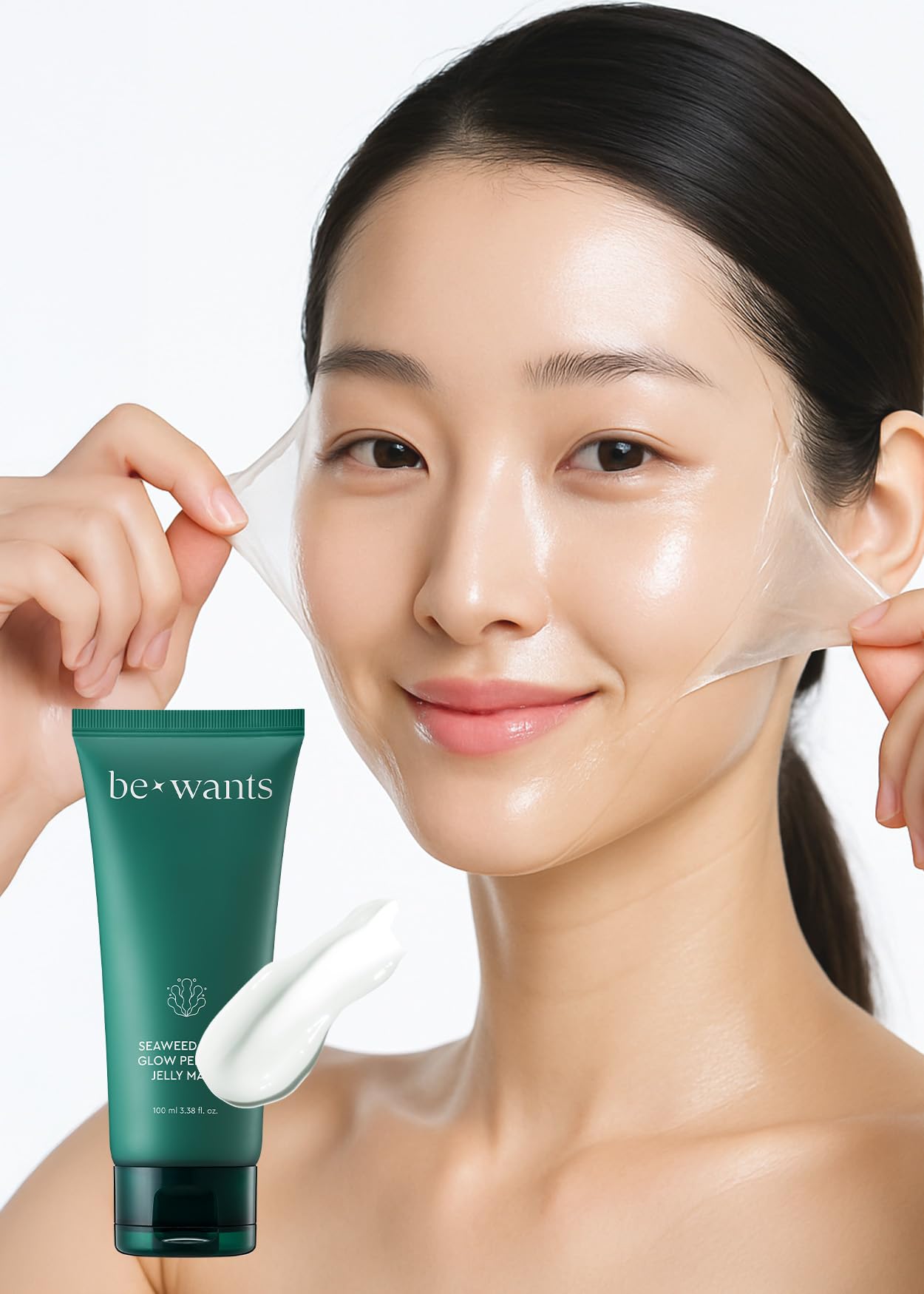 BE+WANTS Seaweed PDRN Peel-Off Jelly Mask – Exfoliating AHA/BHA Niacinamide, Pore-Minimizing, 3.38 fl oz