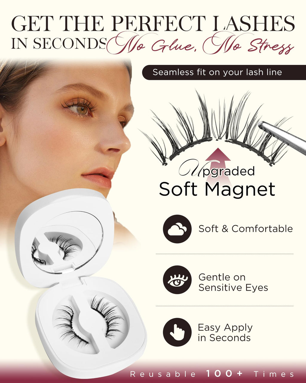 BEYELIAN Magnetic Eyelashes with Applicator Kit – No Glue, Lightweight Comfort